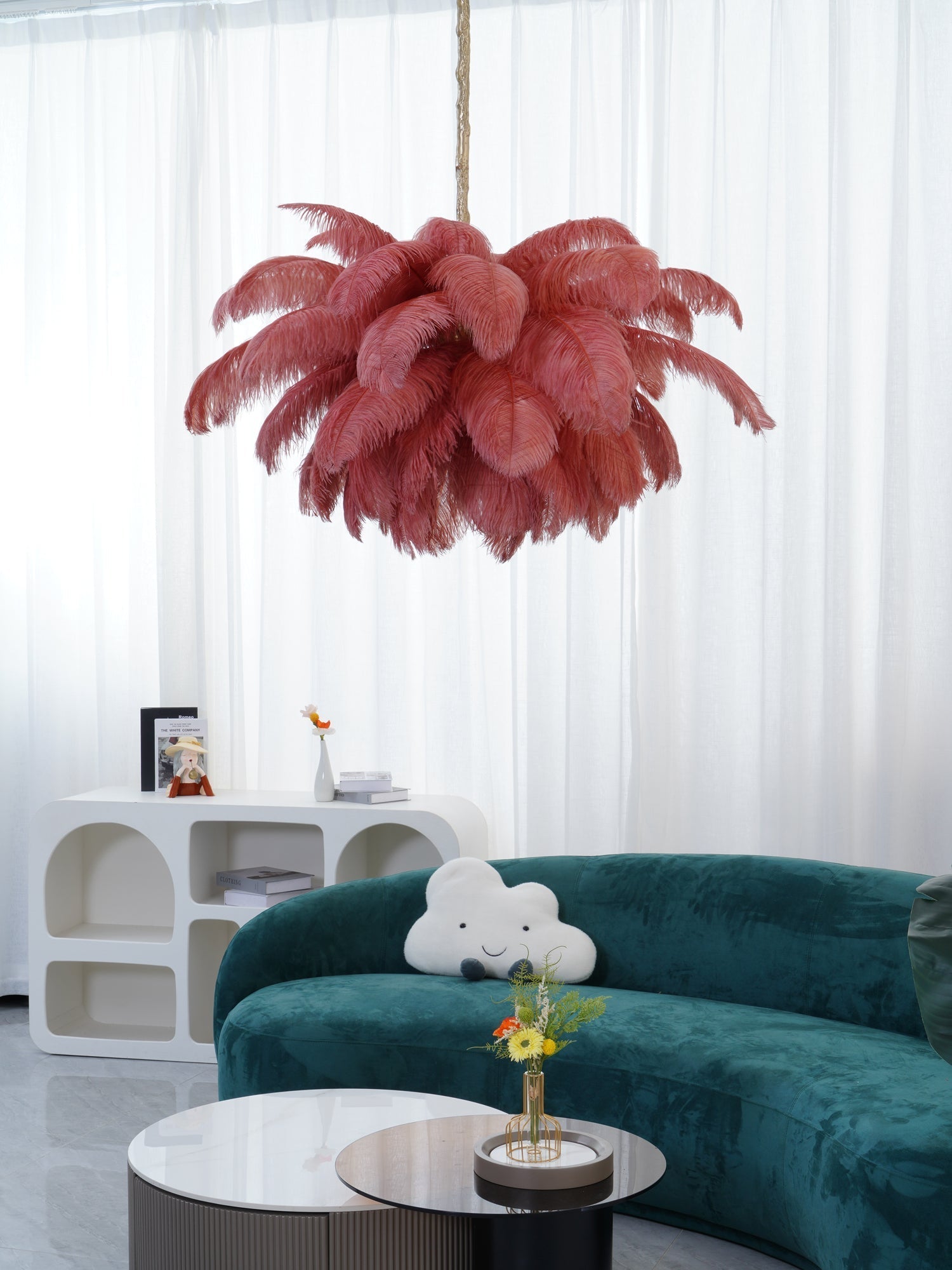 Lustra Chandelier Plume d'Autruche Grand Pied en Laiton - Neutralighting