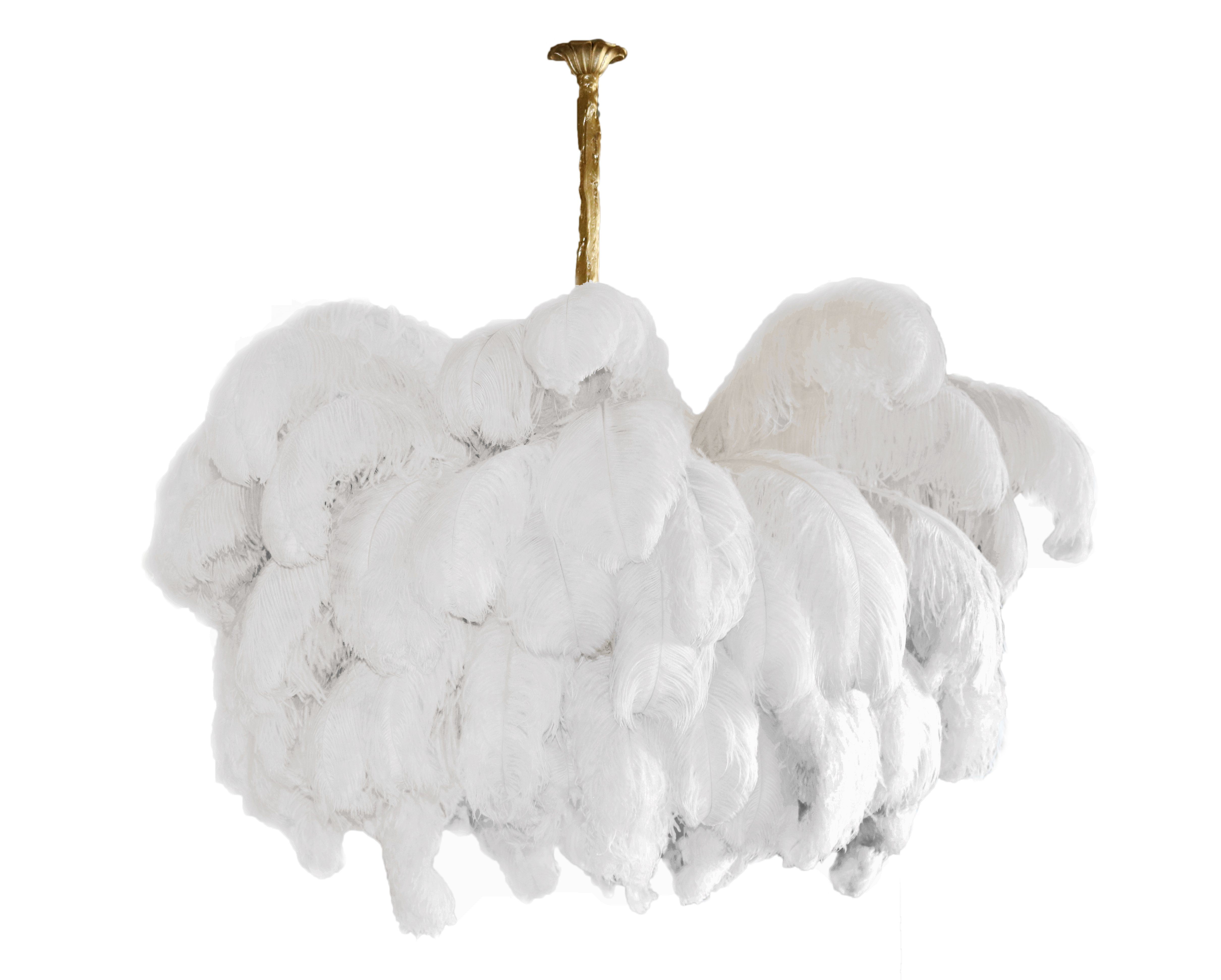 Lustra Chandelier Plume d'Autruche Grand Pied en Laiton - Neutralighting