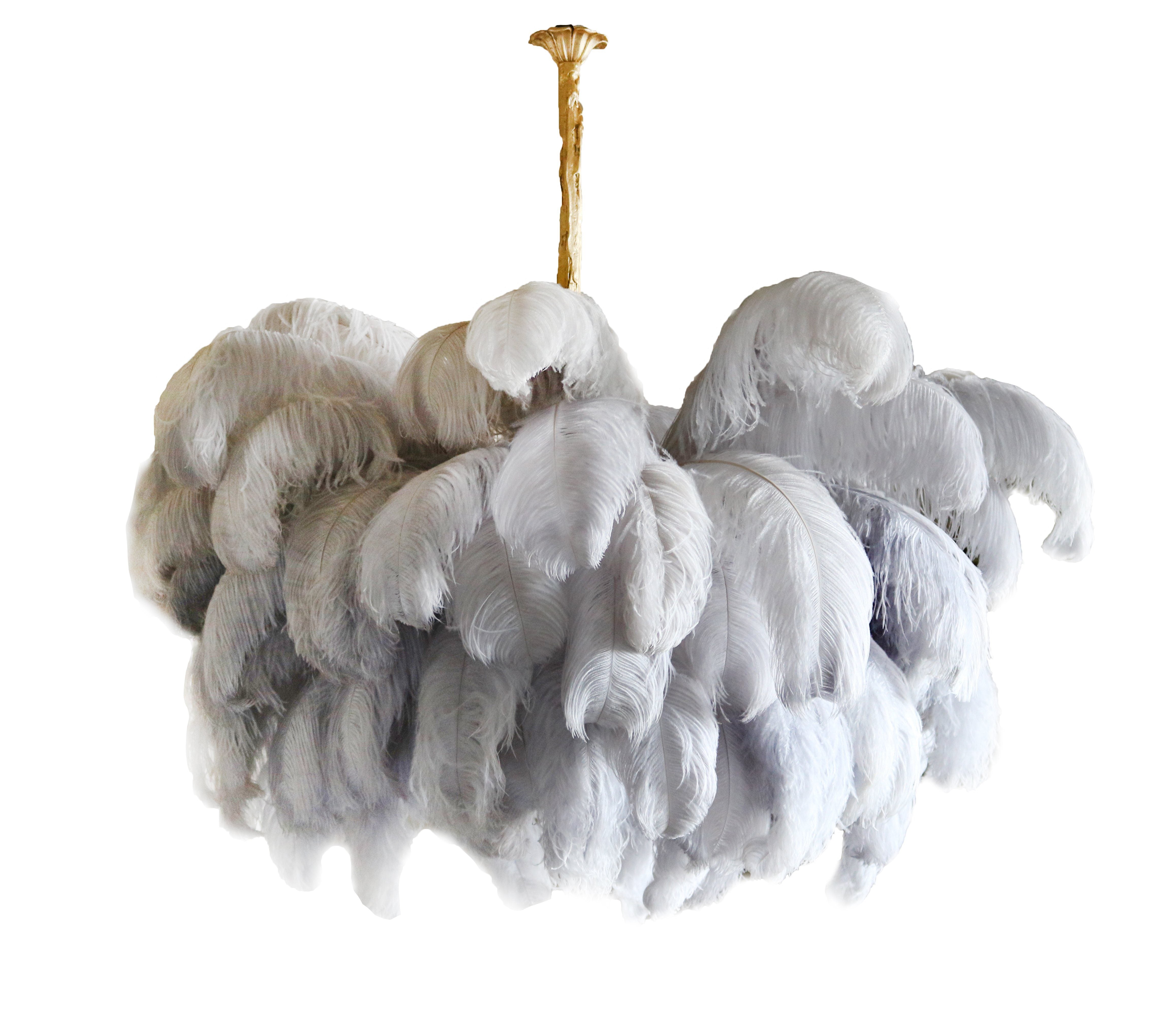 Lustra Chandelier Plume d'Autruche Grand Pied en Laiton - Neutralighting
