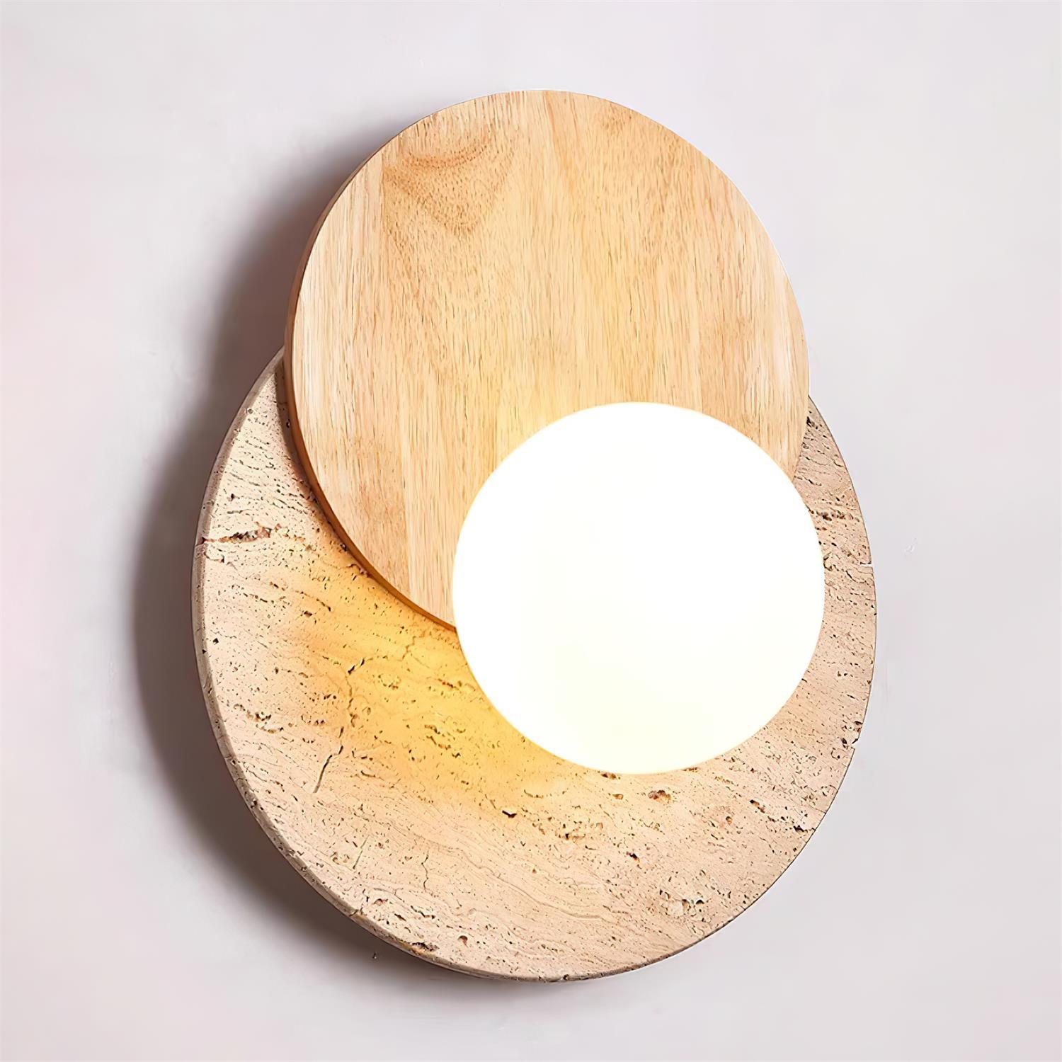 Wall Lamp Overlapping Travertine Disc Walnut Wood Scandinavian - Letslighting