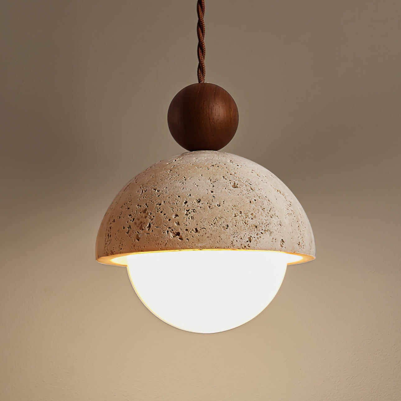 Vaire Suspension en Verre avec Dôme en Travertin