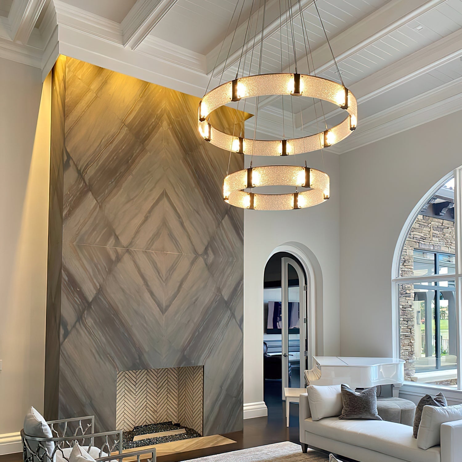 Parallel Modern Minimalist Ring Glass Chandelier - Lamp Copper