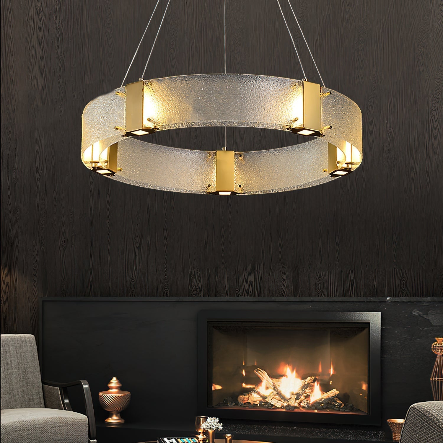 Parallel Modern Minimalist Ring Glass Chandelier - Lamp Copper