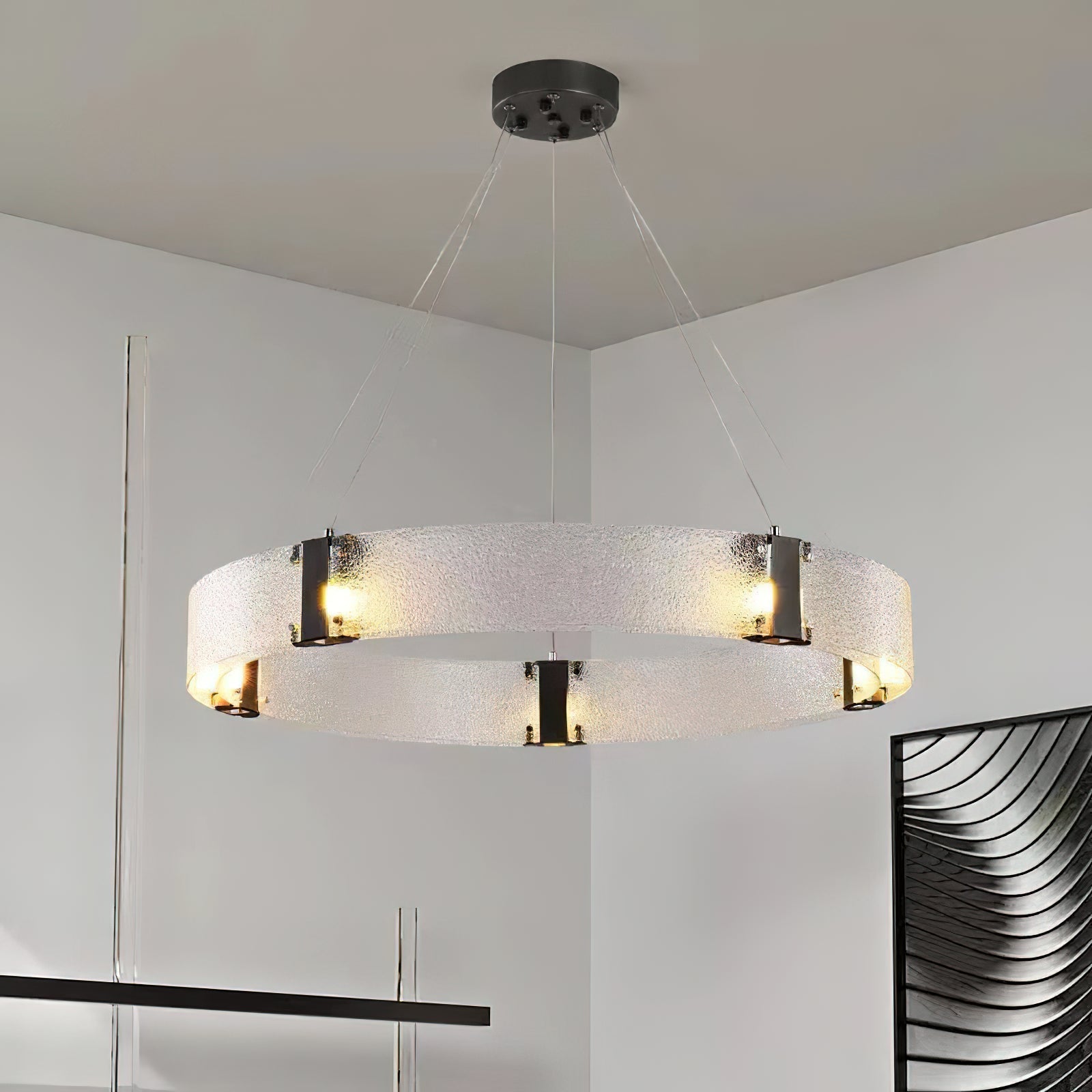 Parallel Modern Minimalist Ring Glass Chandelier - Lamp Copper