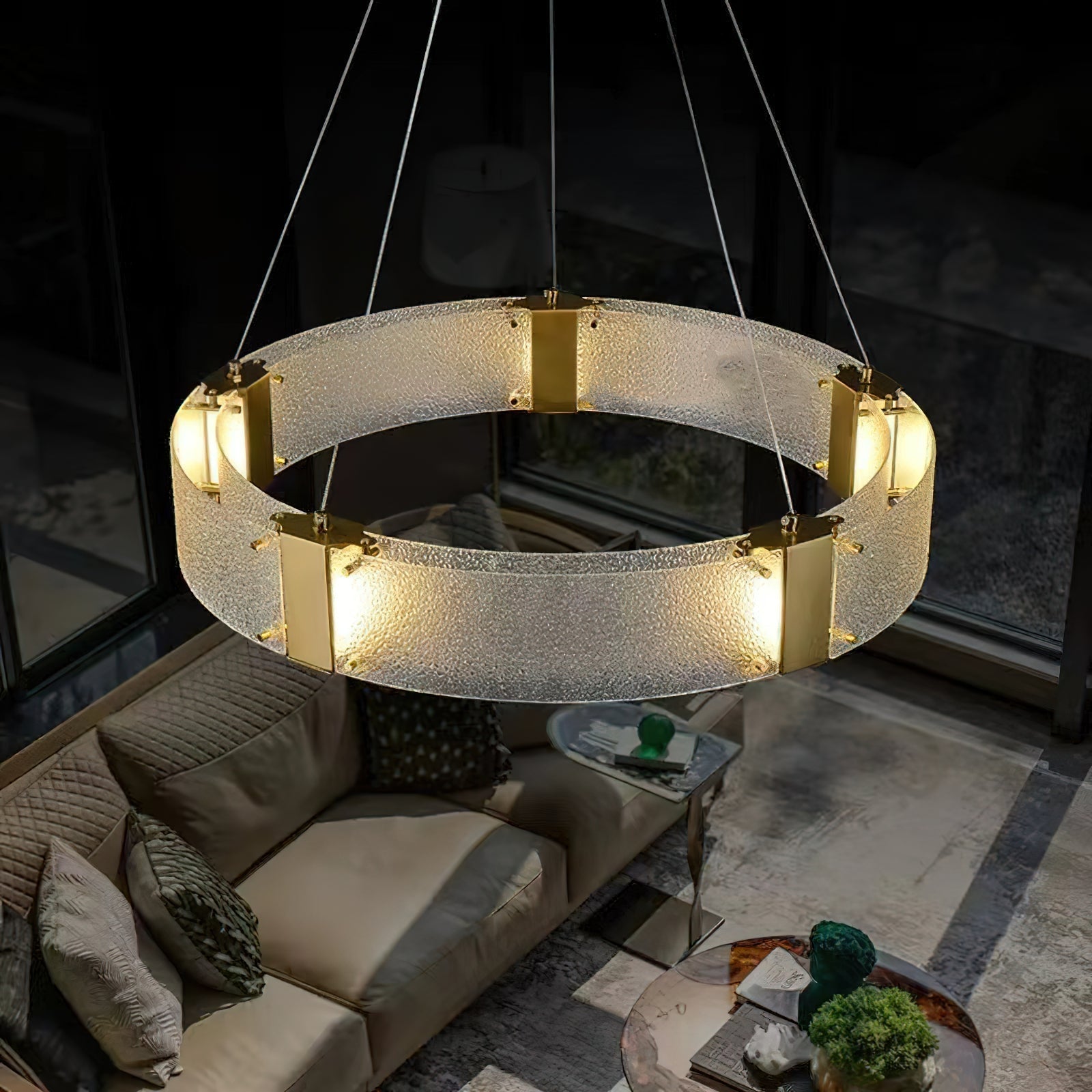 Parallel Modern Minimalist Ring Glass Chandelier - Lamp Copper