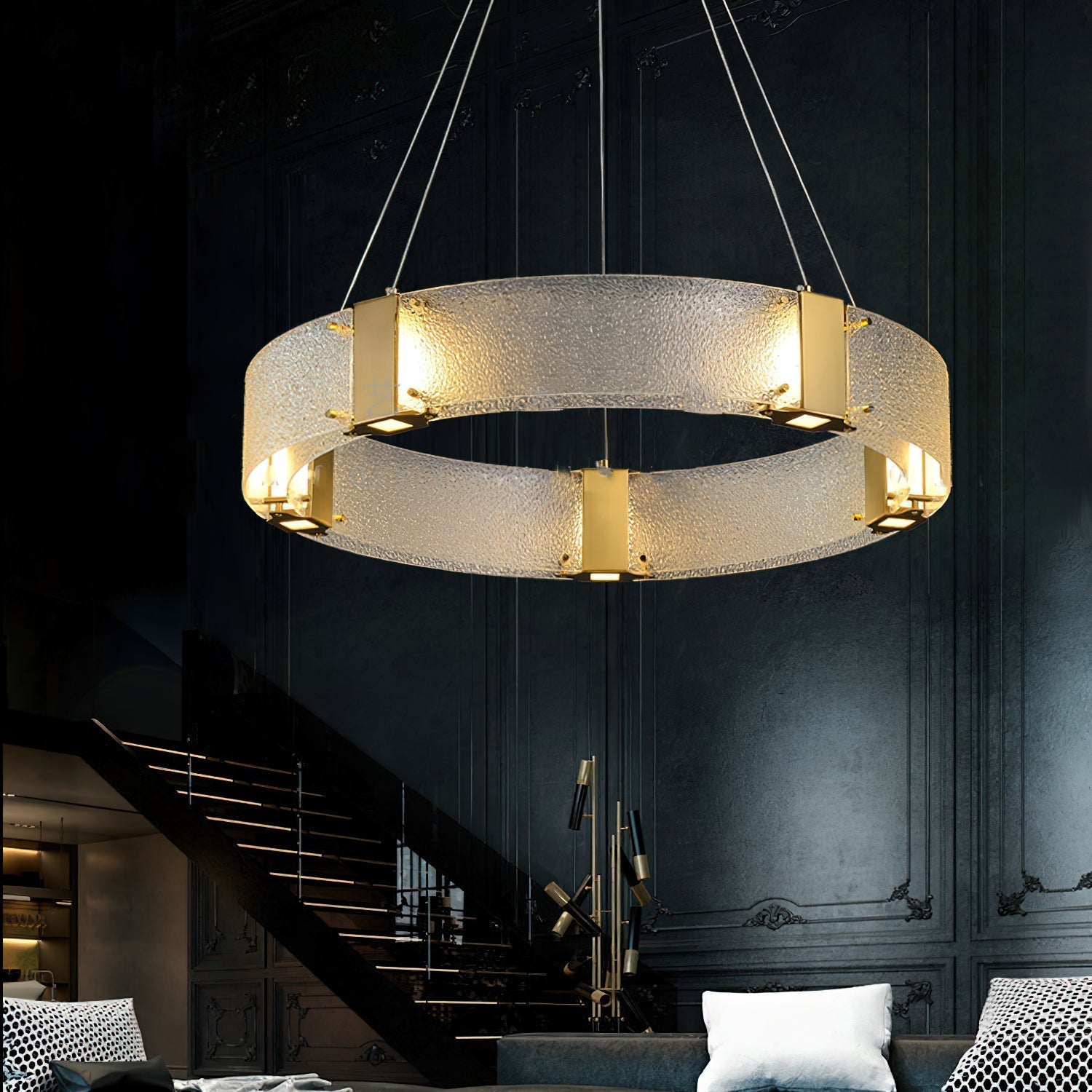 Parallel Modern Minimalist Ring Glass Chandelier - Lamp Copper