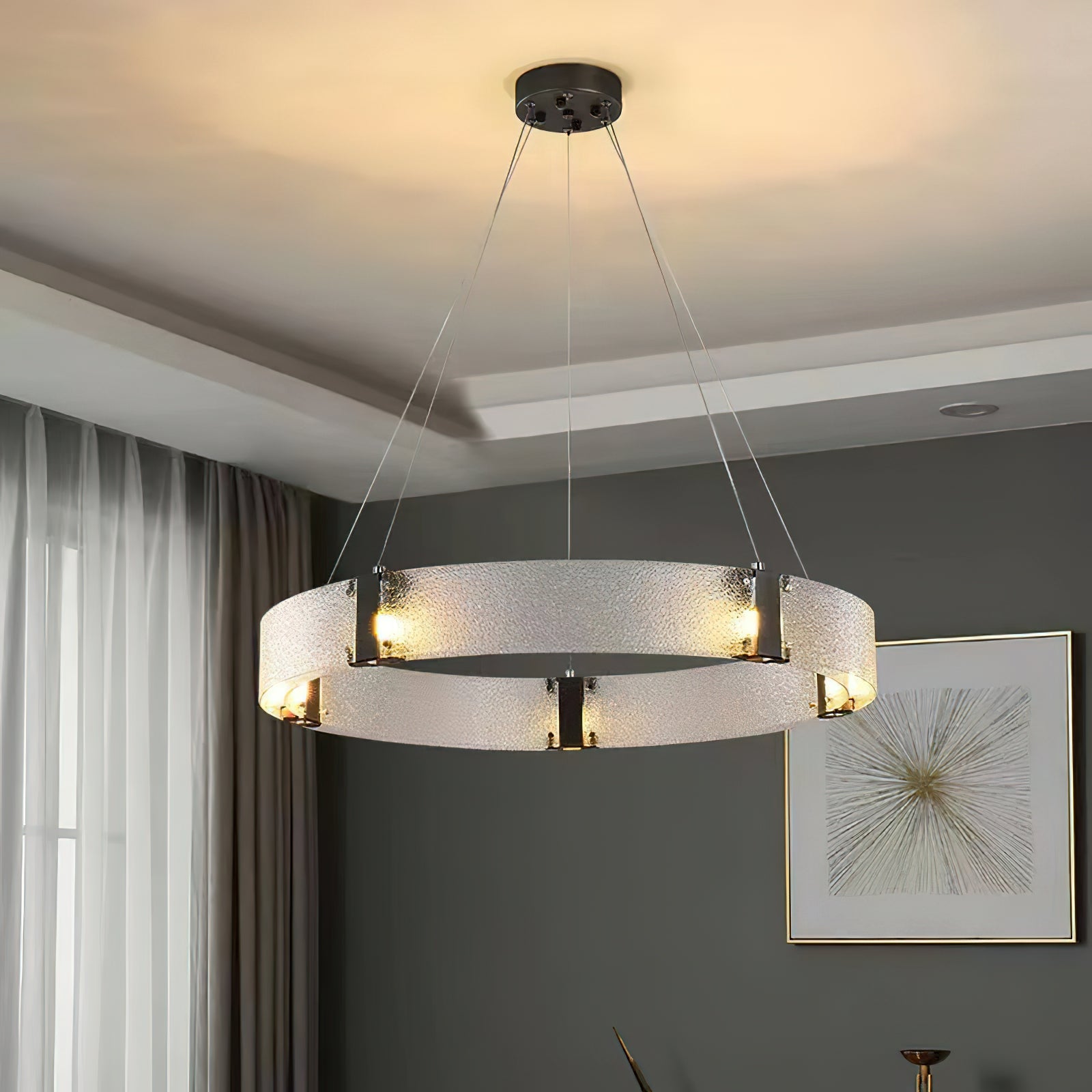 Parallel Modern Minimalist Ring Glass Chandelier - Lamp Copper