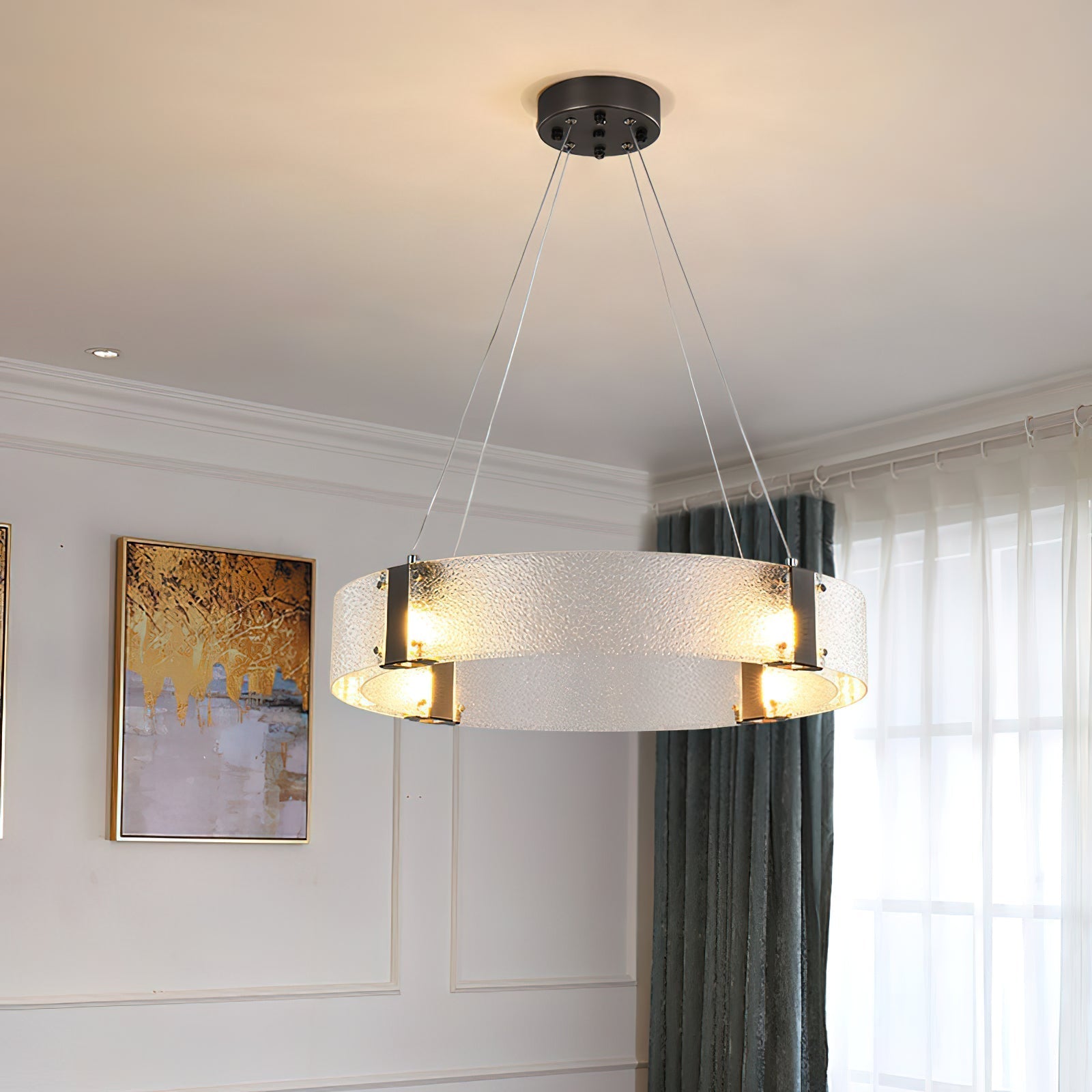 Parallel Modern Minimalist Ring Glass Chandelier - Lamp Copper