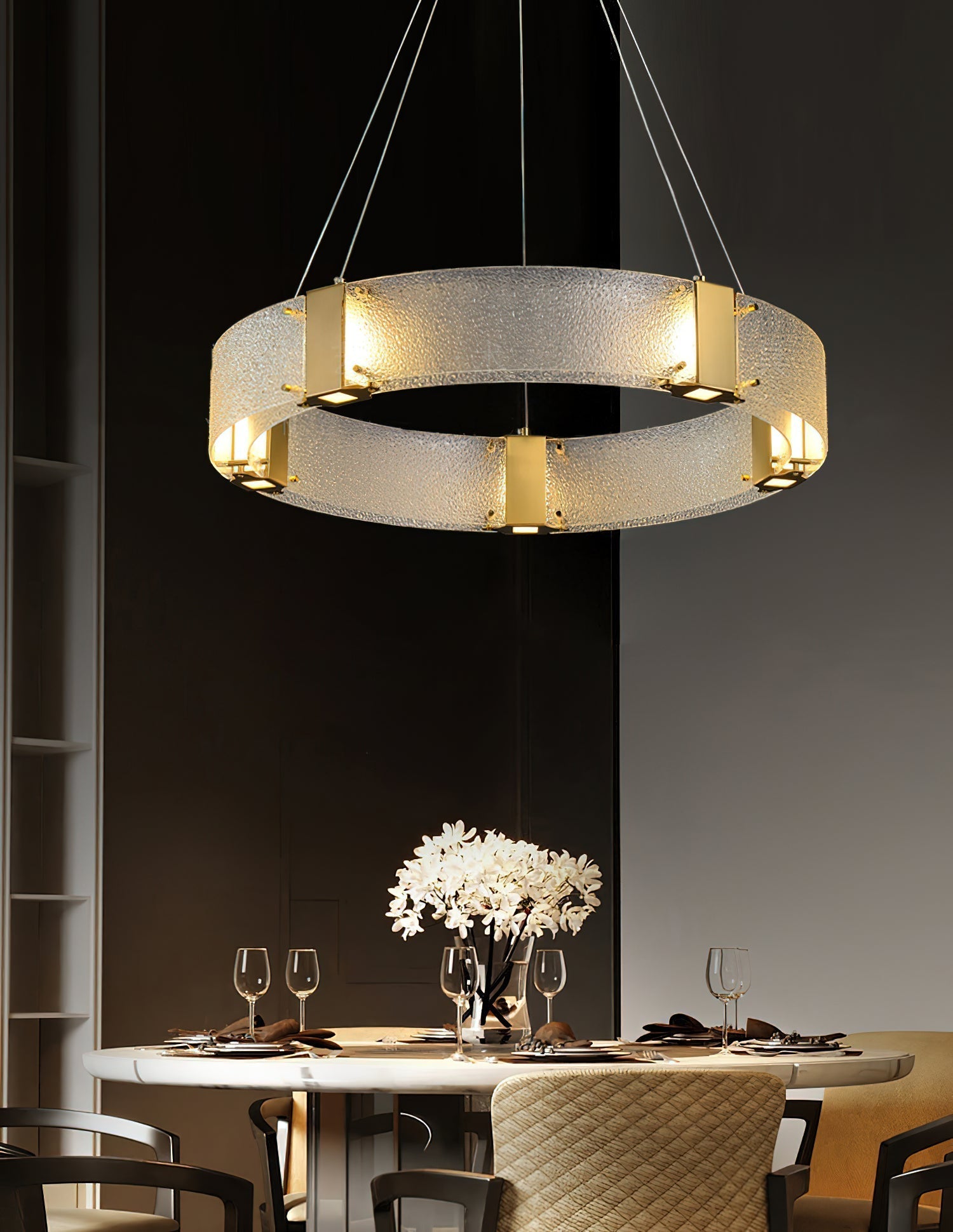 Parallel Modern Minimalist Ring Glass Chandelier - Lamp Copper