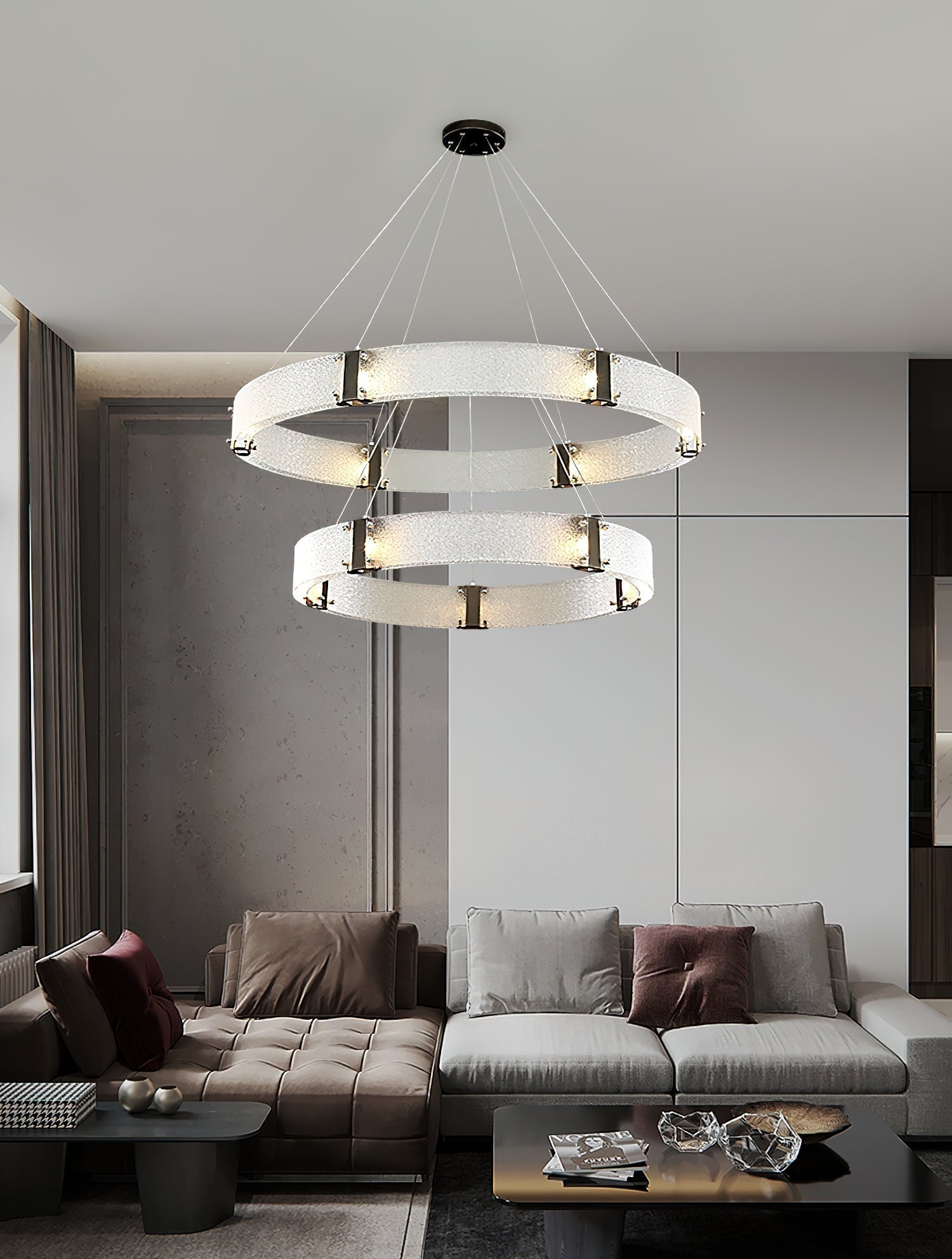 Parallel Modern Minimalist Ring Glass Chandelier - Lamp Copper