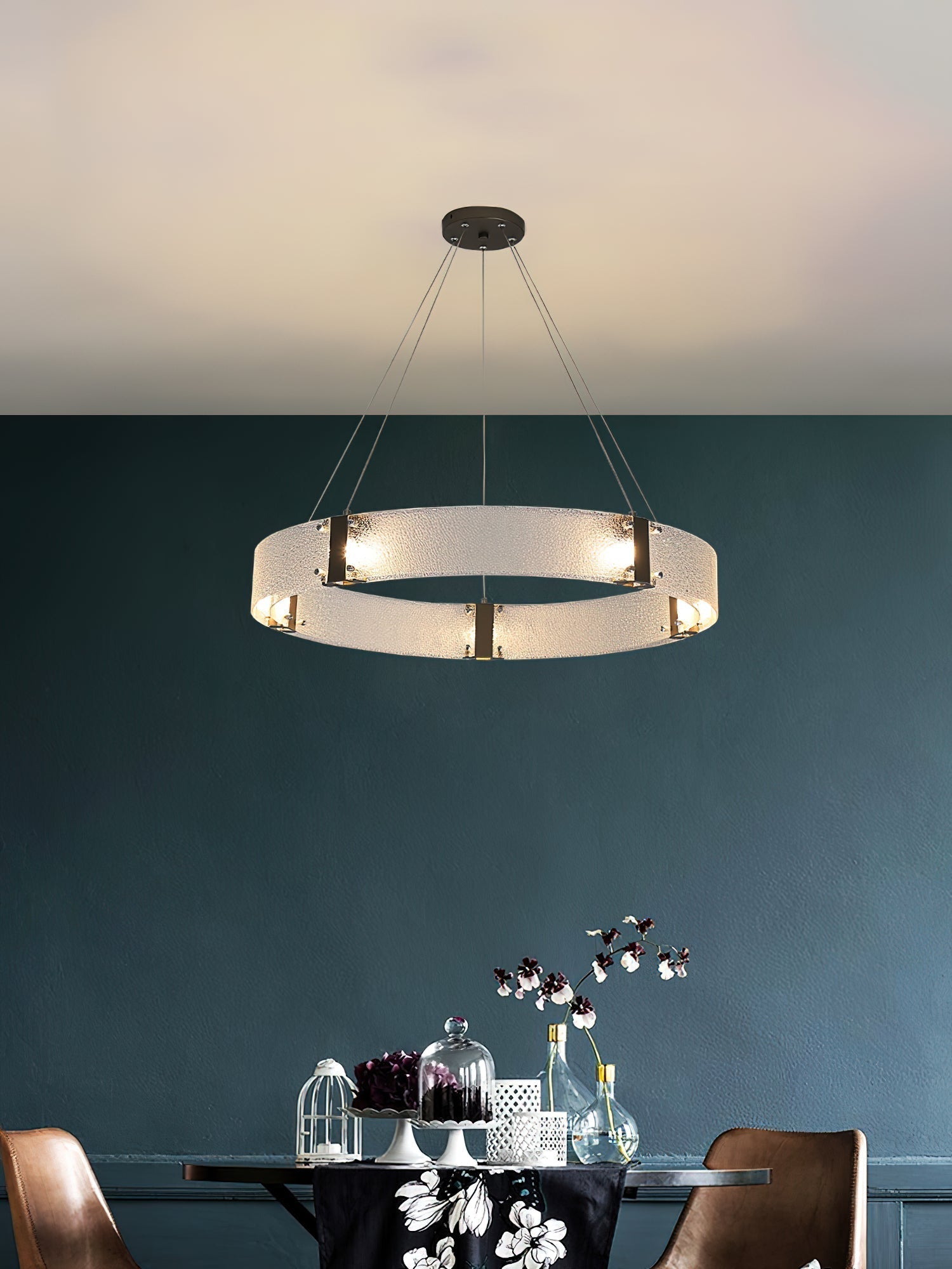 Parallel Modern Minimalist Ring Glass Chandelier - Lamp Copper