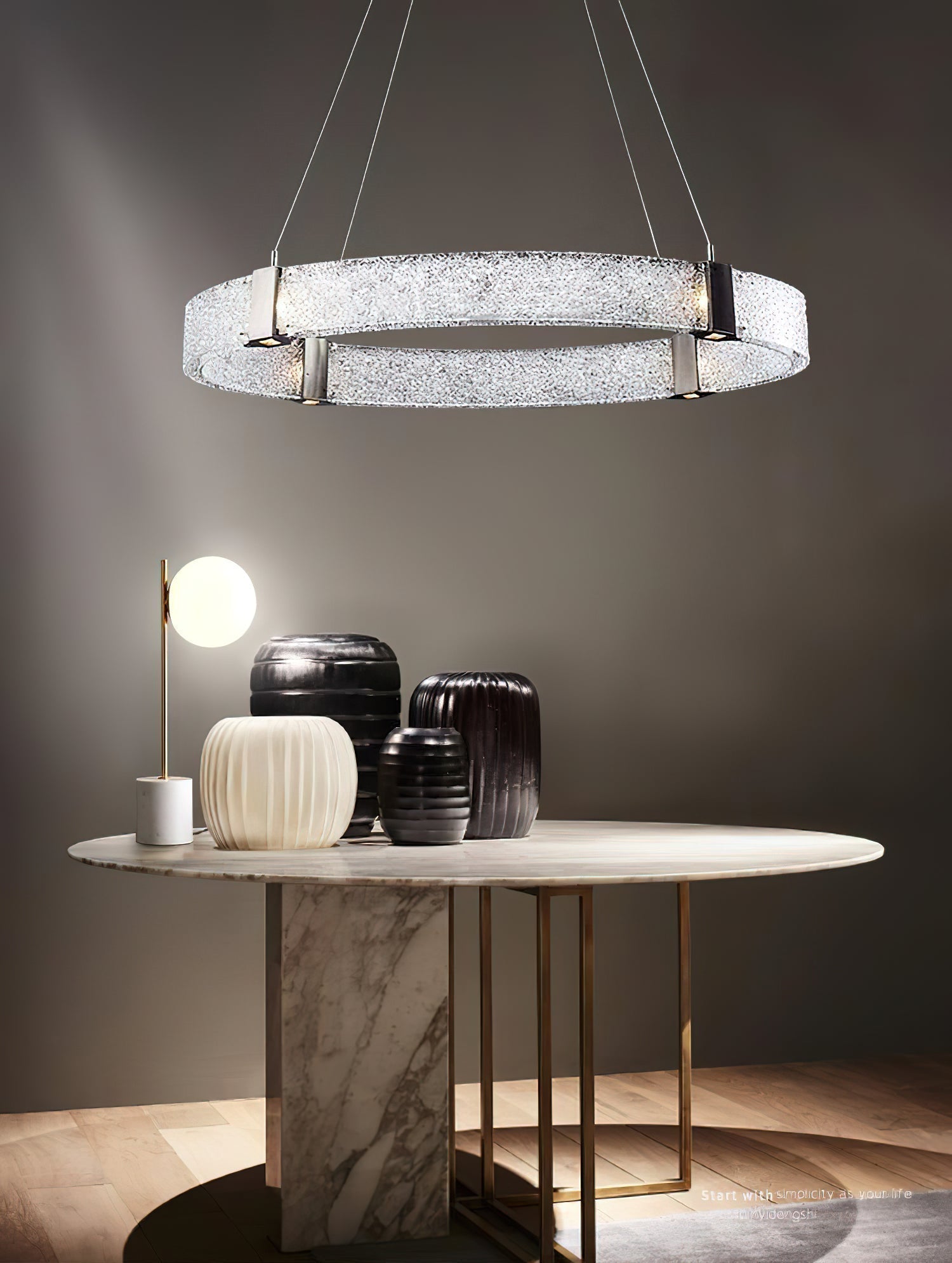 Parallel Modern Minimalist Ring Glass Chandelier - Lamp Copper