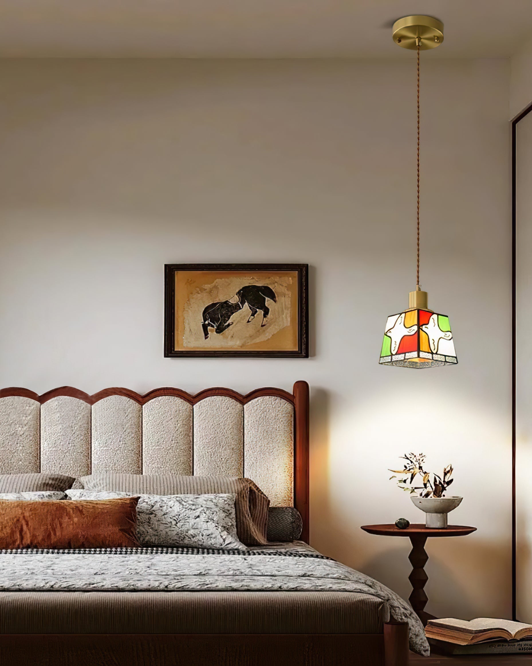 Suspension Lampe Colombe de la Paix Verre Mosaïque Laiton Artistique Tranquille - Neutralighting