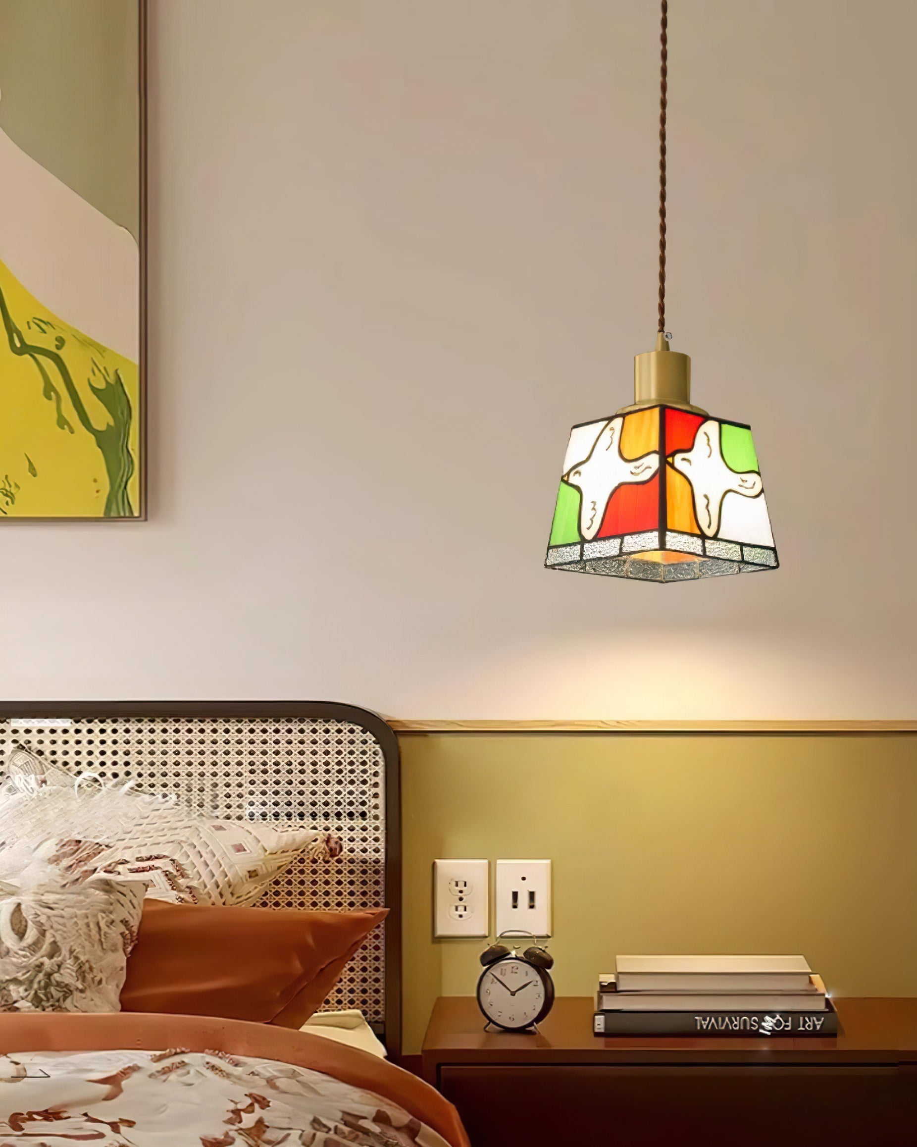 Suspension Lampe Colombe de la Paix Verre Mosaïque Laiton Artistique Tranquille - Neutralighting