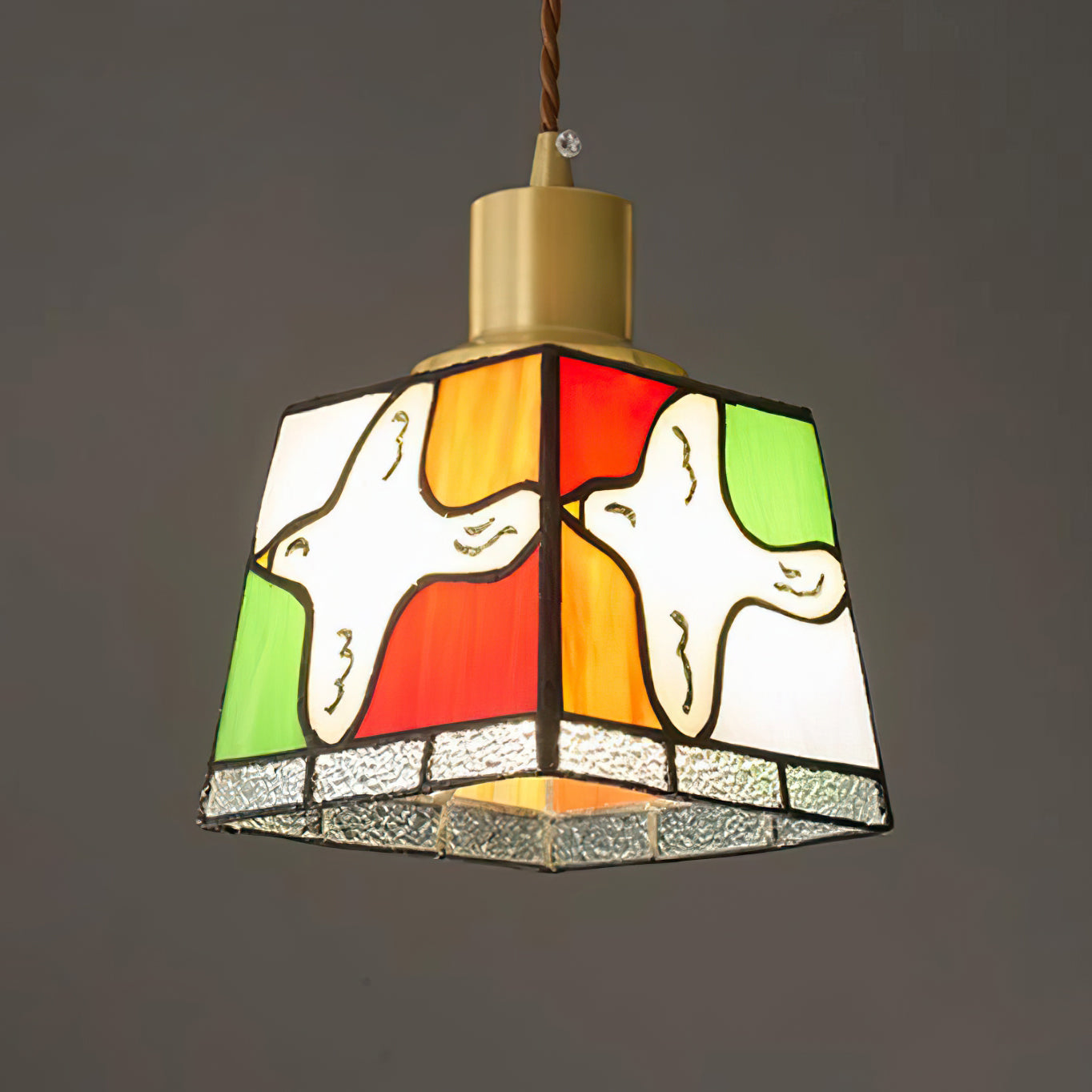 Suspension Lampe Colombe de la Paix Verre Mosaïque Laiton Artistique Tranquille - Neutralighting