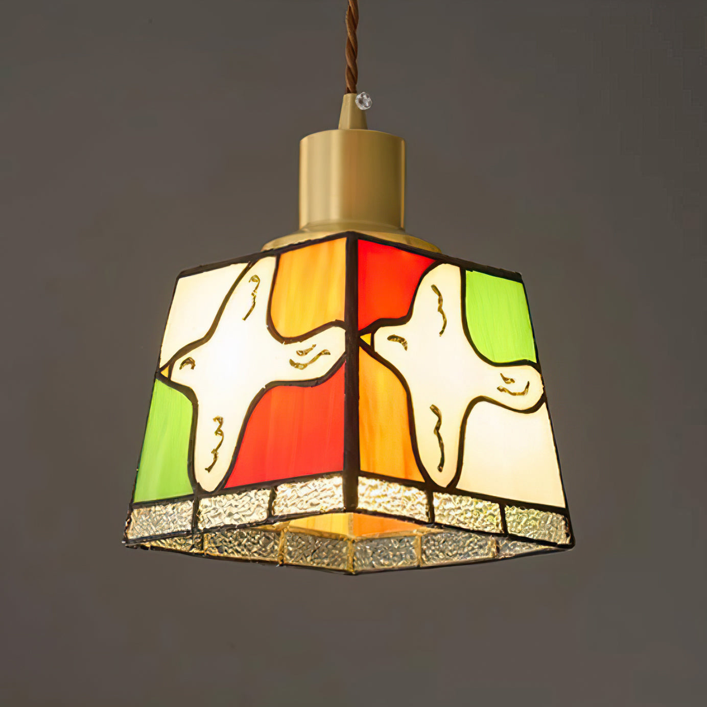 Suspension Lampe Colombe de la Paix Verre Mosaïque Laiton Artistique Tranquille - Neutralighting