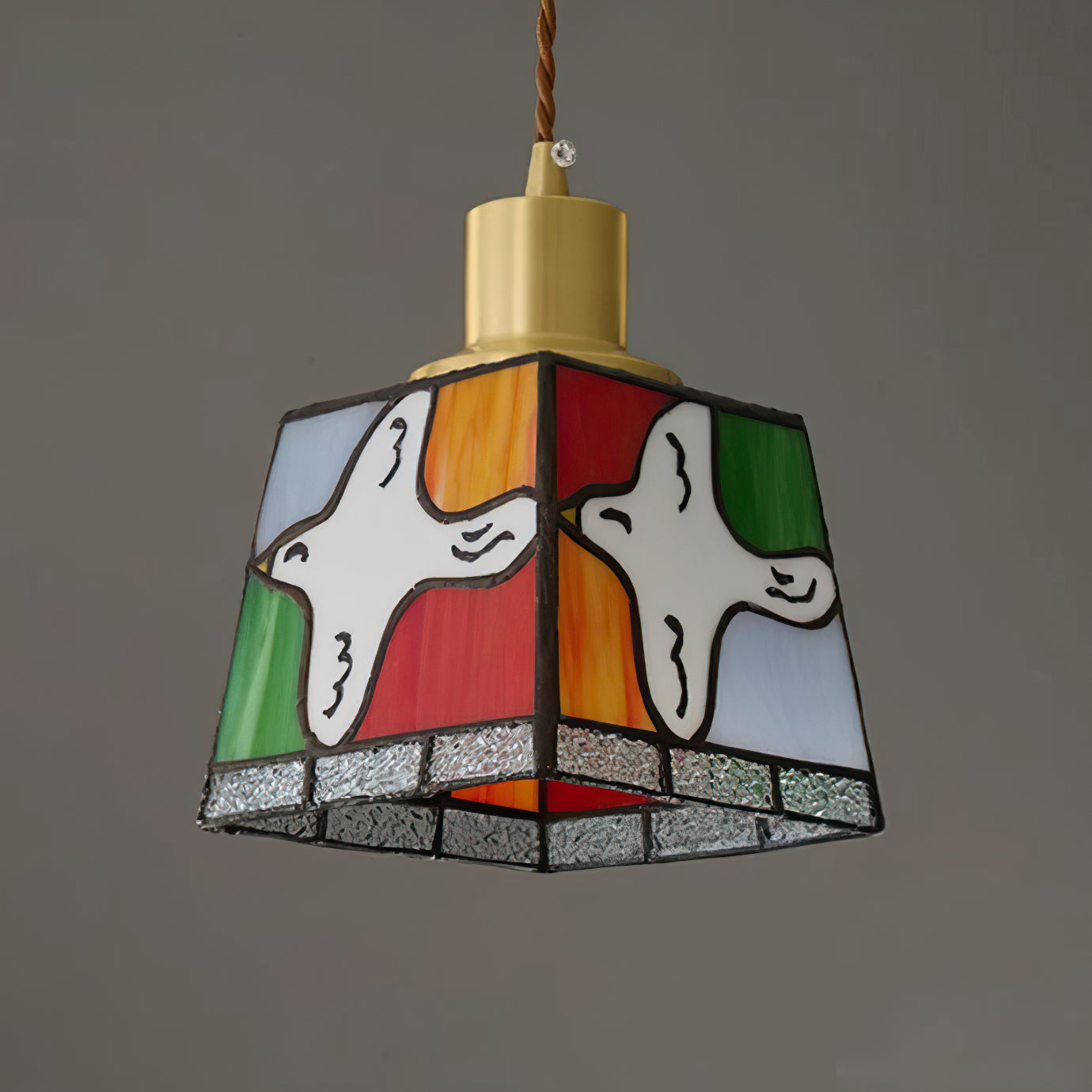 Suspension Lampe Colombe de la Paix Verre Mosaïque Laiton Artistique Tranquille - Neutralighting