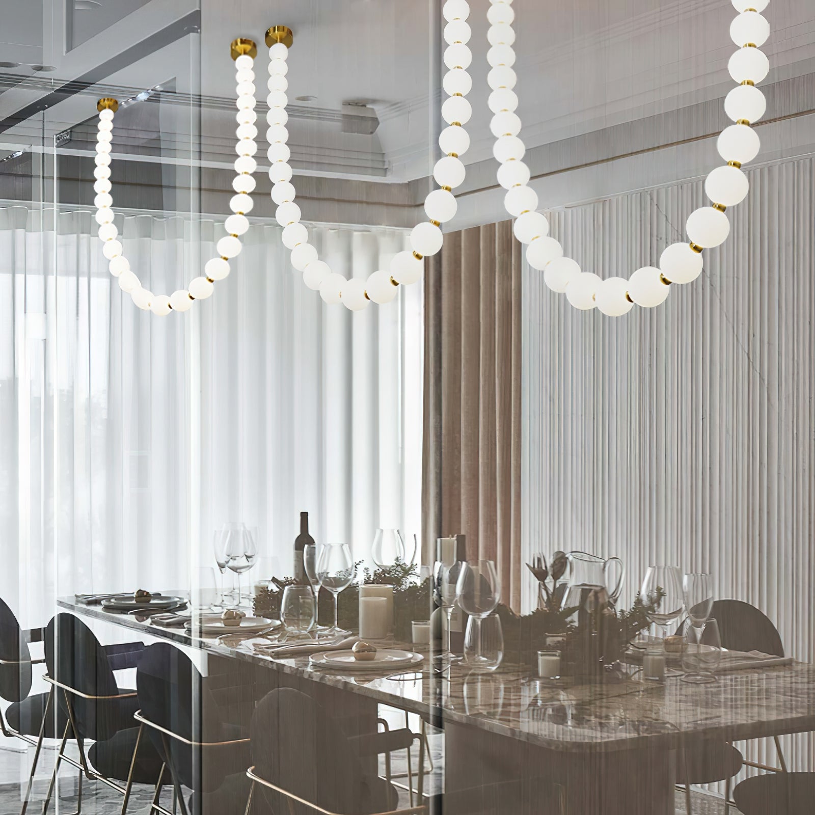 Icarara Modern Minimalist Pearl Necklace Glass Chandelier - Lamp Copper