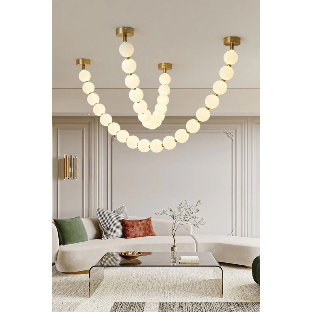 Icarara Modern Minimalist Pearl Necklace Glass Chandelier - Lamp Copper