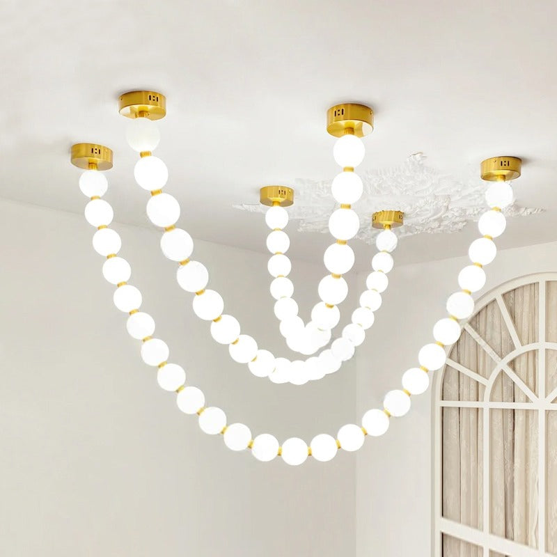 Icarara Modern Minimalist Pearl Necklace Glass Chandelier - Lamp Copper