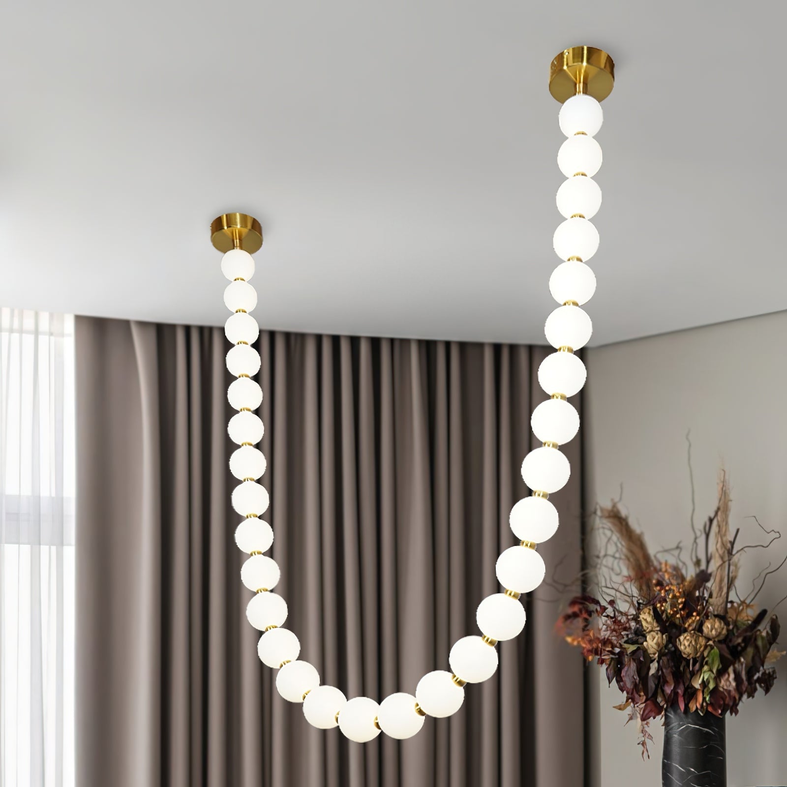 Icarara Modern Minimalist Pearl Necklace Glass Chandelier - Lamp Copper