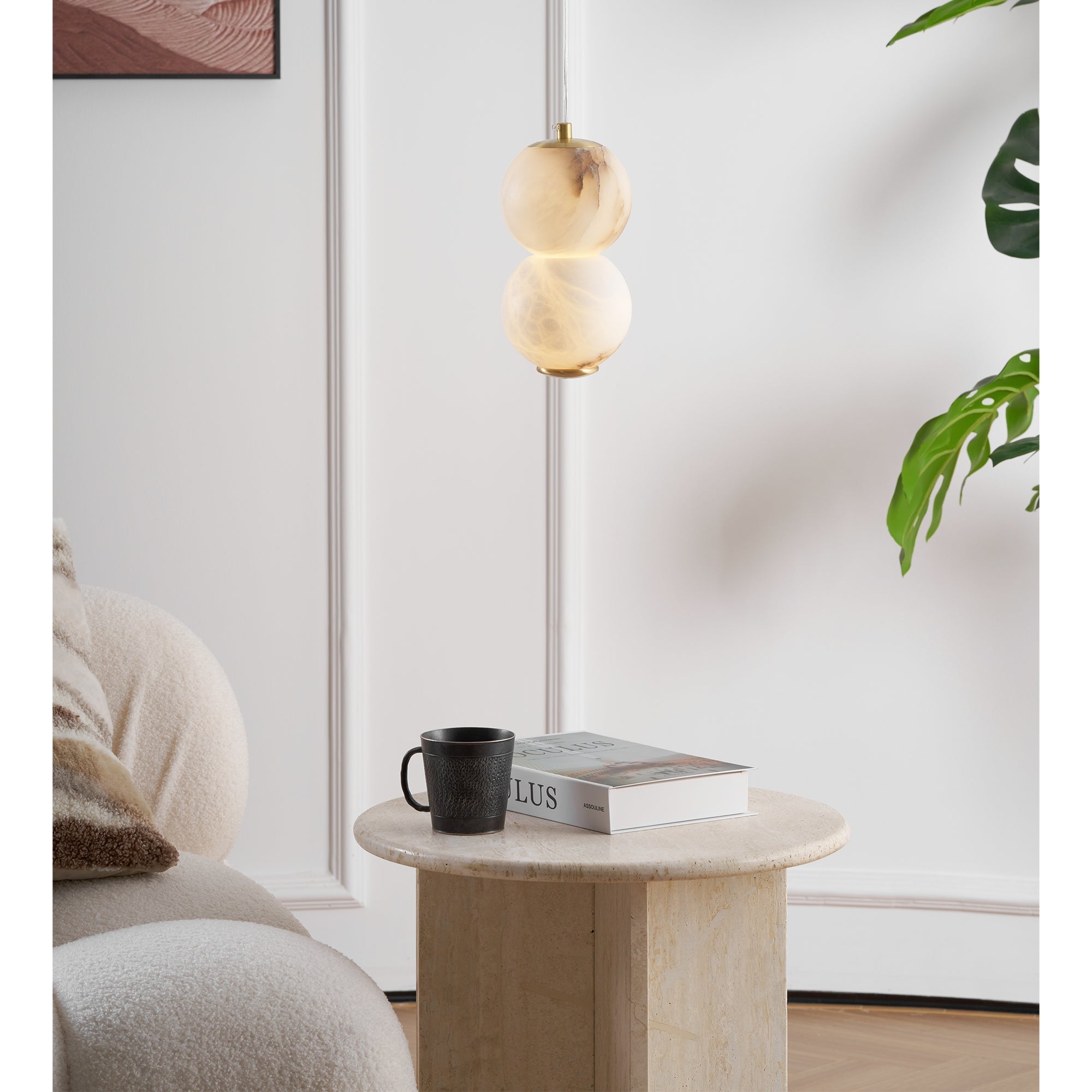 Elore Modern Minimalist Pearl Alabaster Pendant Light - Lamp Copper