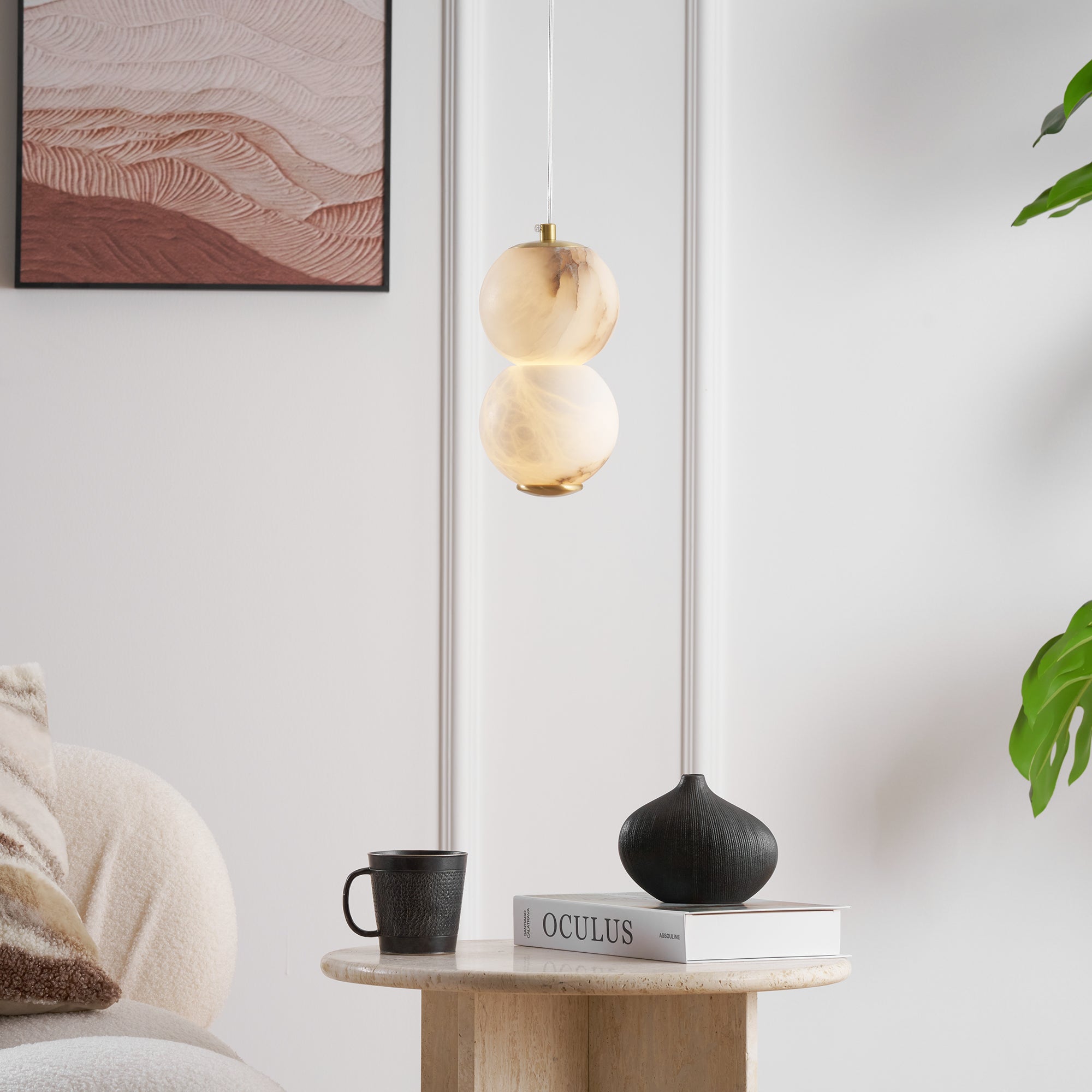 Elore Modern Minimalist Pearl Alabaster Pendant Light - Lamp Copper