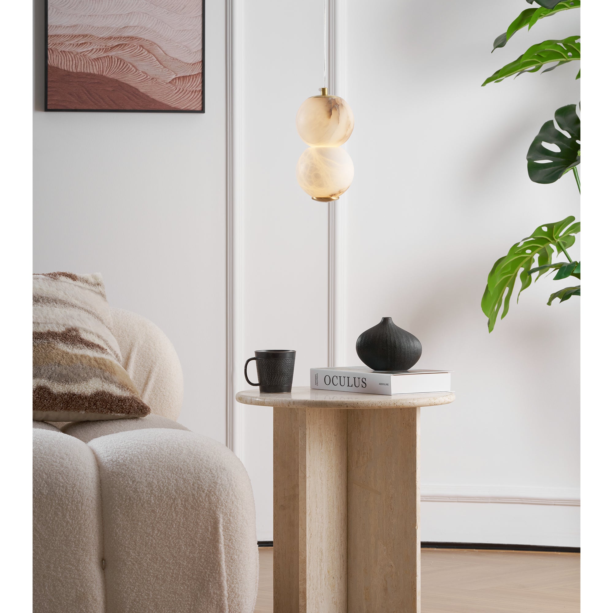 Elore Modern Minimalist Pearl Alabaster Pendant Light - Lamp Copper