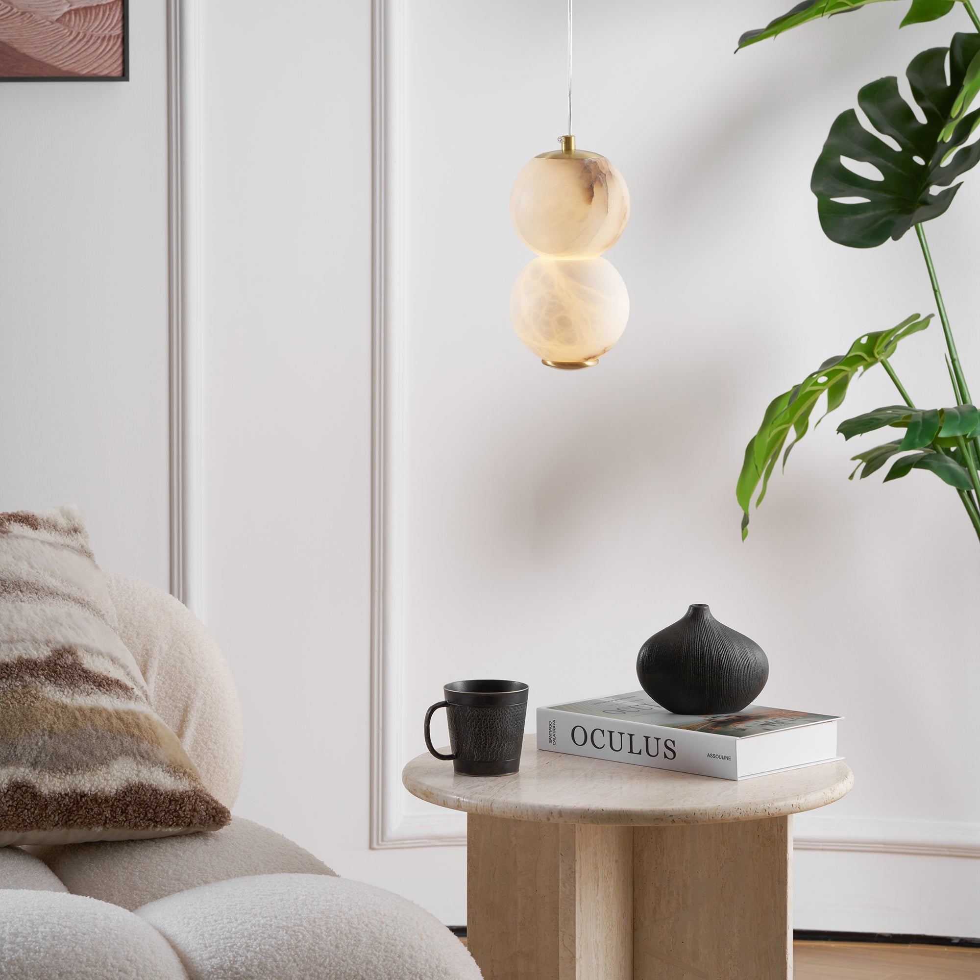 Elore Modern Minimalist Pearl Alabaster Pendant Light - Lamp Copper