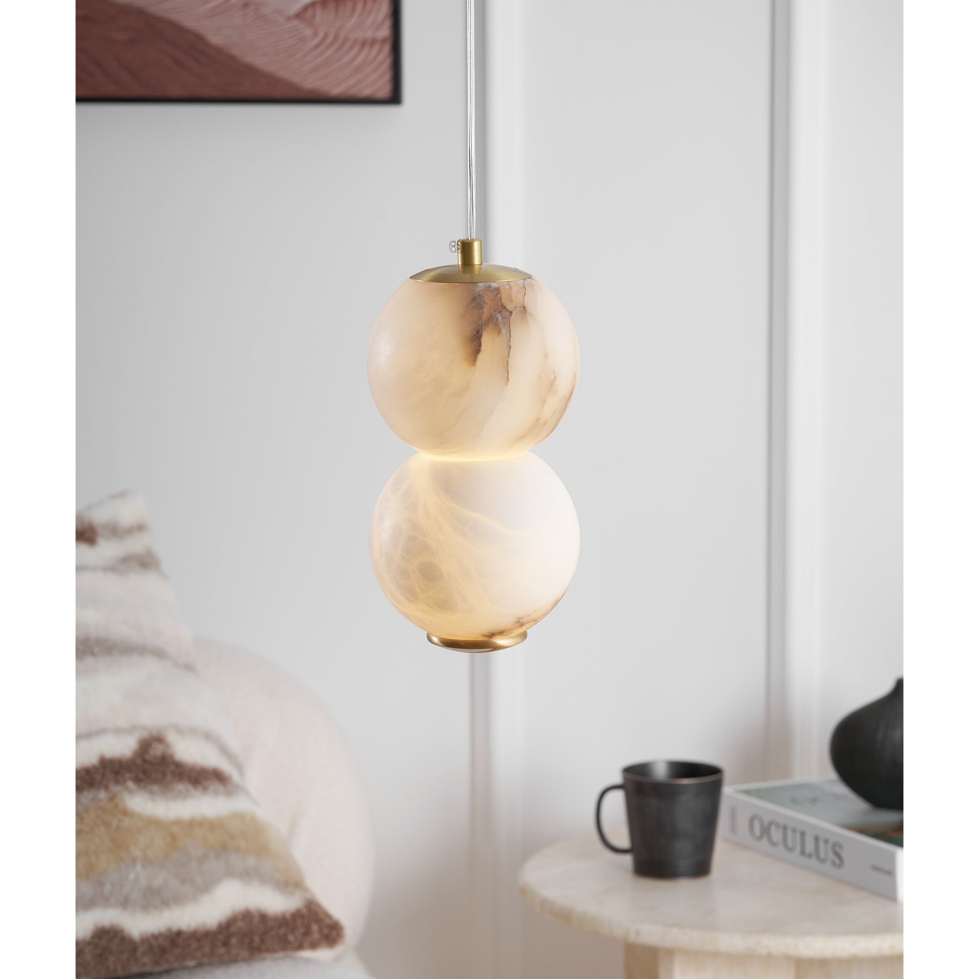 Elore Modern Minimalist Pearl Alabaster Pendant Light - Lamp Copper