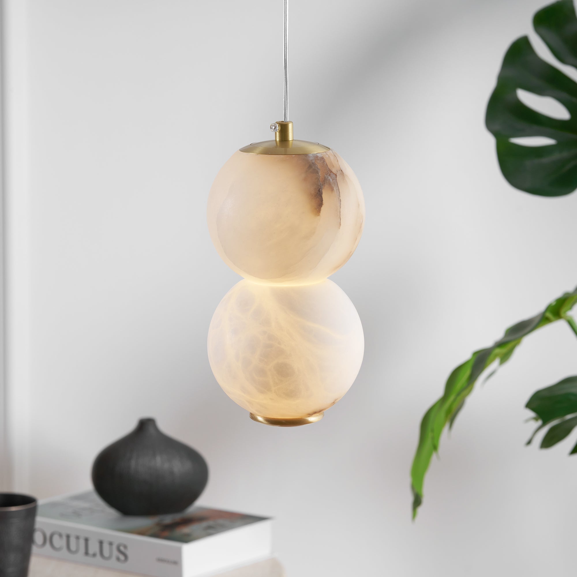 Elore Modern Minimalist Pearl Alabaster Pendant Light - Lamp Copper