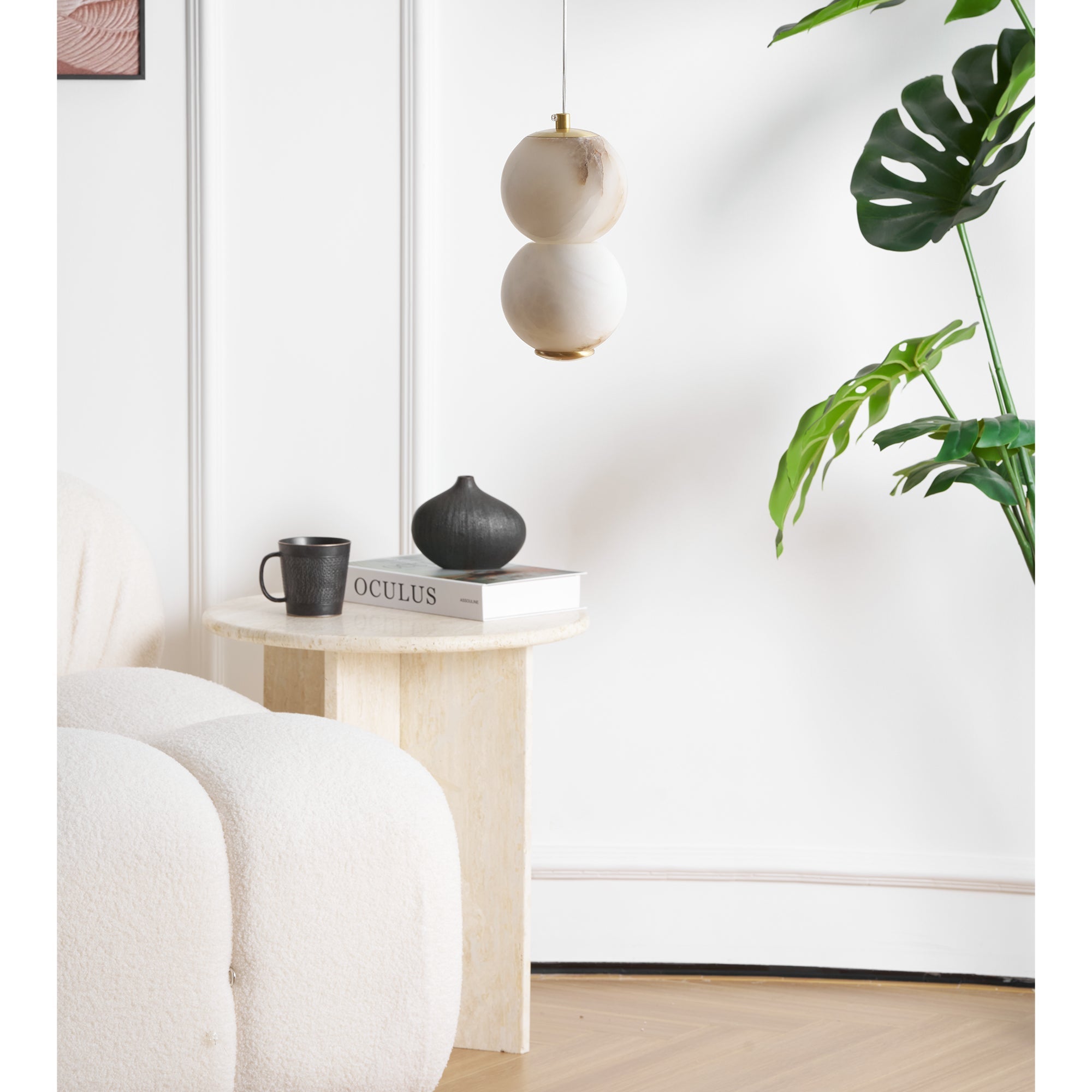 Elore Modern Minimalist Pearl Alabaster Pendant Light - Lamp Copper