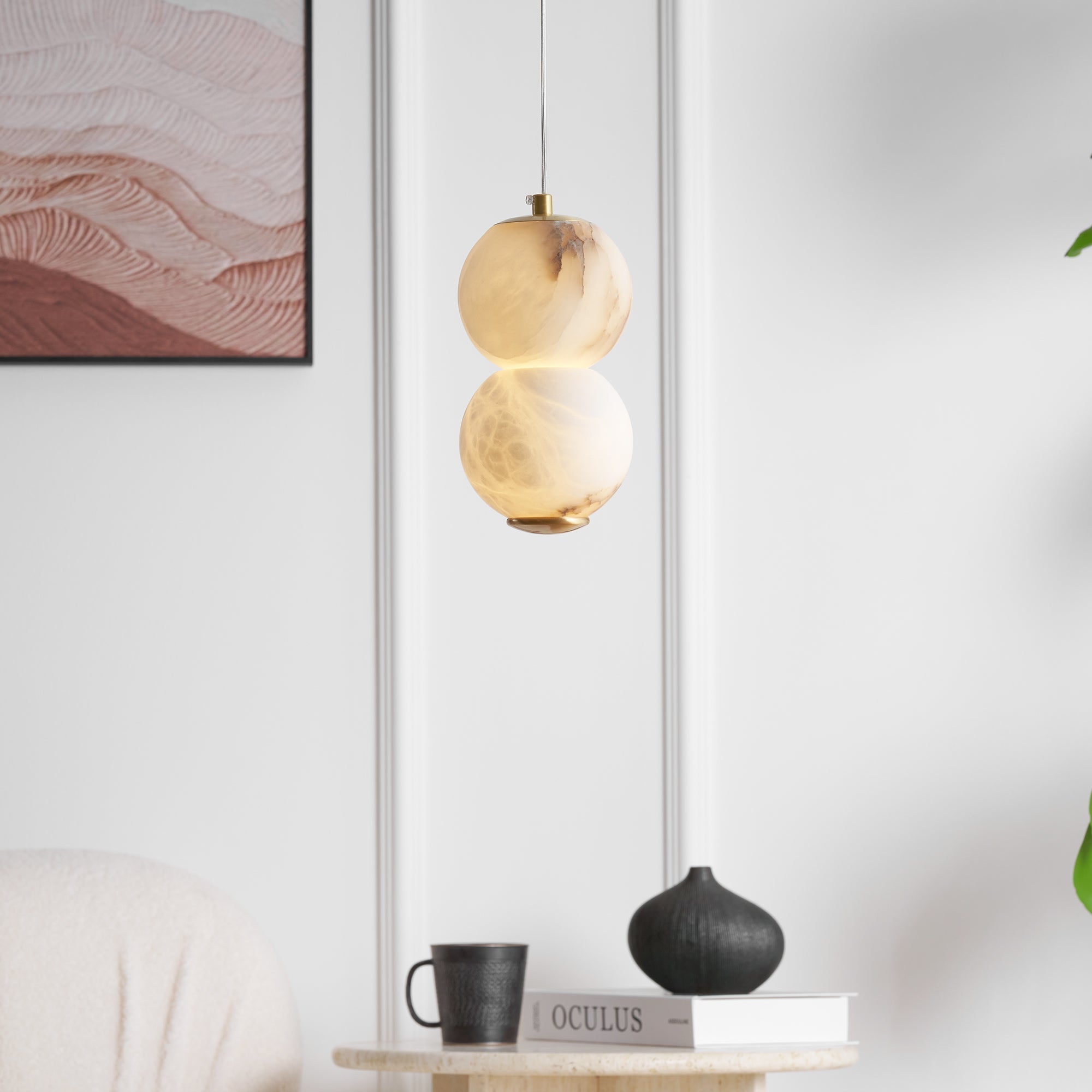Elore Modern Minimalist Pearl Alabaster Pendant Light - Lamp Copper
