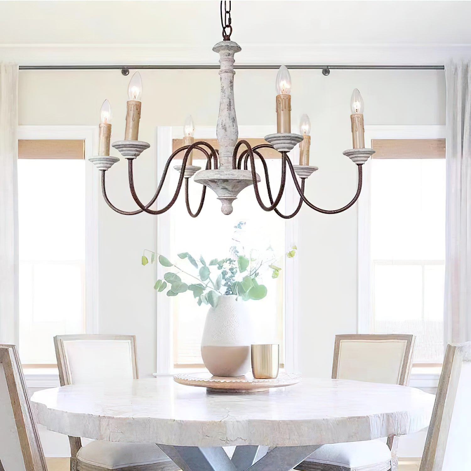 Syshaeth Vintage Industrial Hand-carved Wood Chandelier - Neutralighting