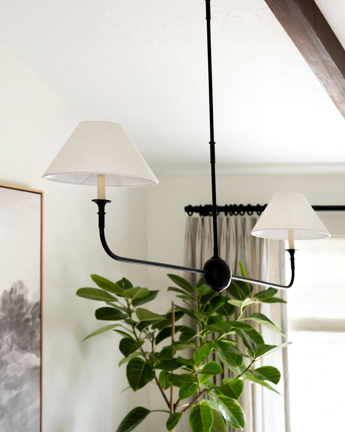Aera Modern Minimalist Linear Antique Brass Fabric Chandelier - Lamp Copper