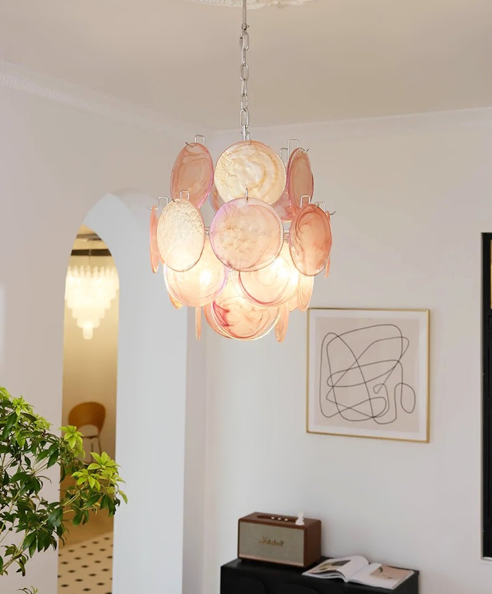 Aurora Chandelier Pink Murano Glass Disc Vintage Charm - Letslighting