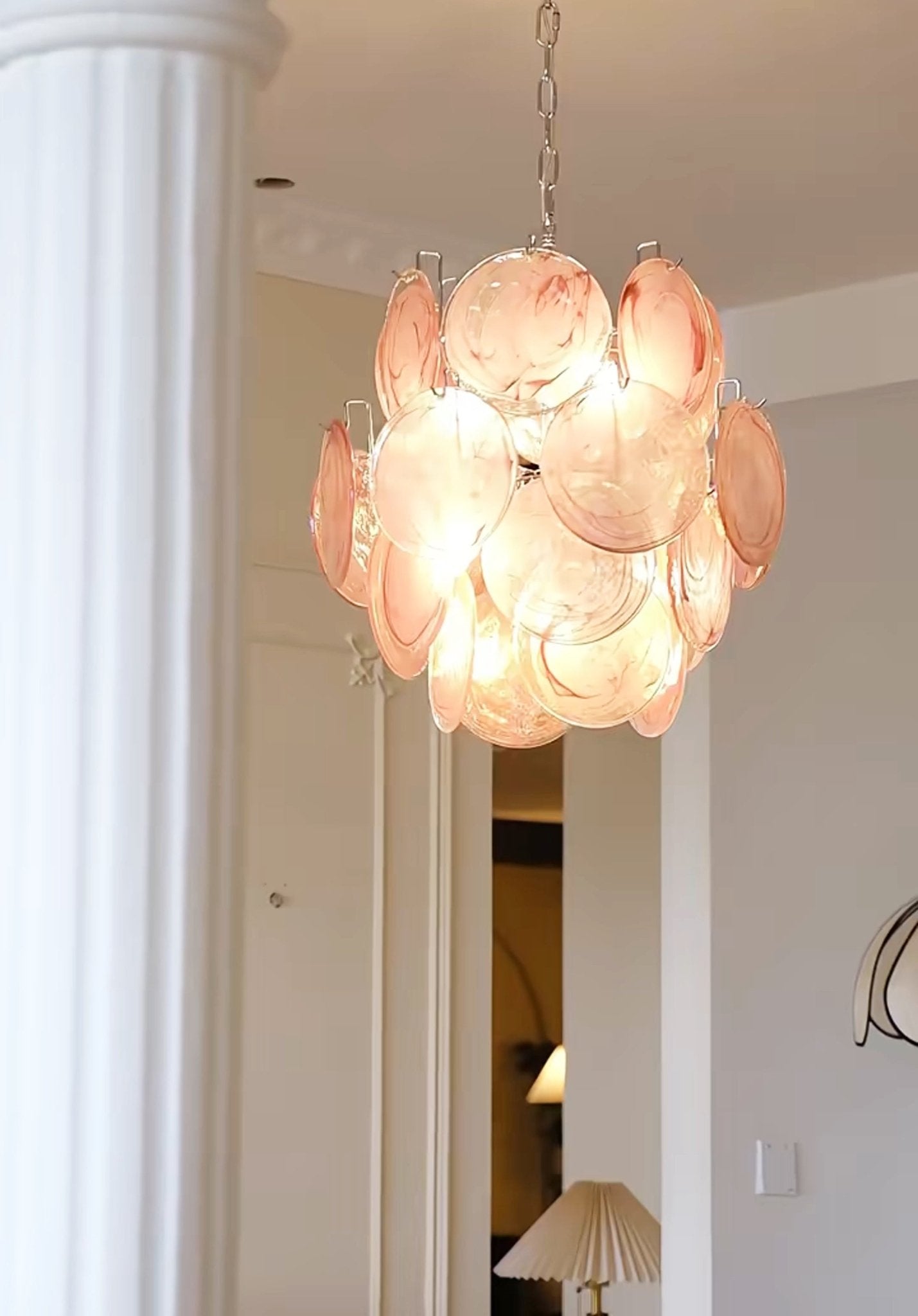 Aurora Chandelier Pink Murano Glass Disc Vintage Charm - Letslighting