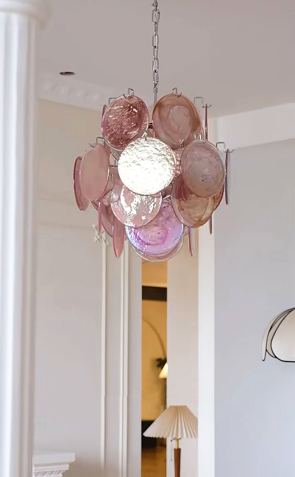 Aurora Chandelier Pink Murano Glass Disc Vintage Charm - Letslighting