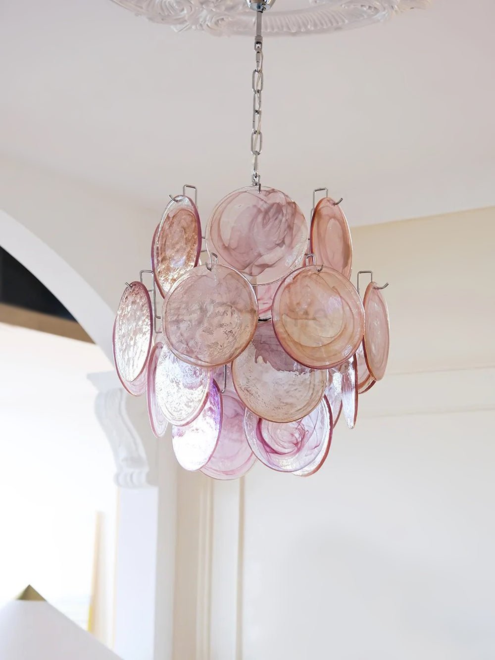 Aurora Chandelier Pink Murano Glass Disc Vintage Charm - Letslighting