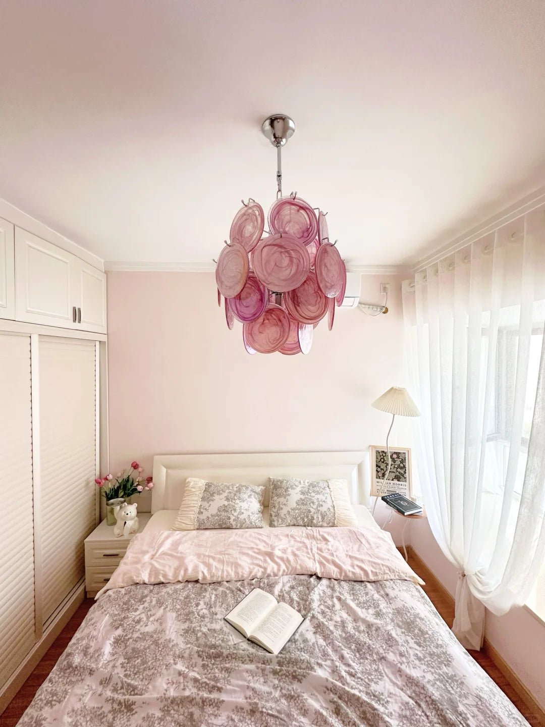 Aurora Chandelier Pink Murano Glass Disc Vintage Charm - Letslighting