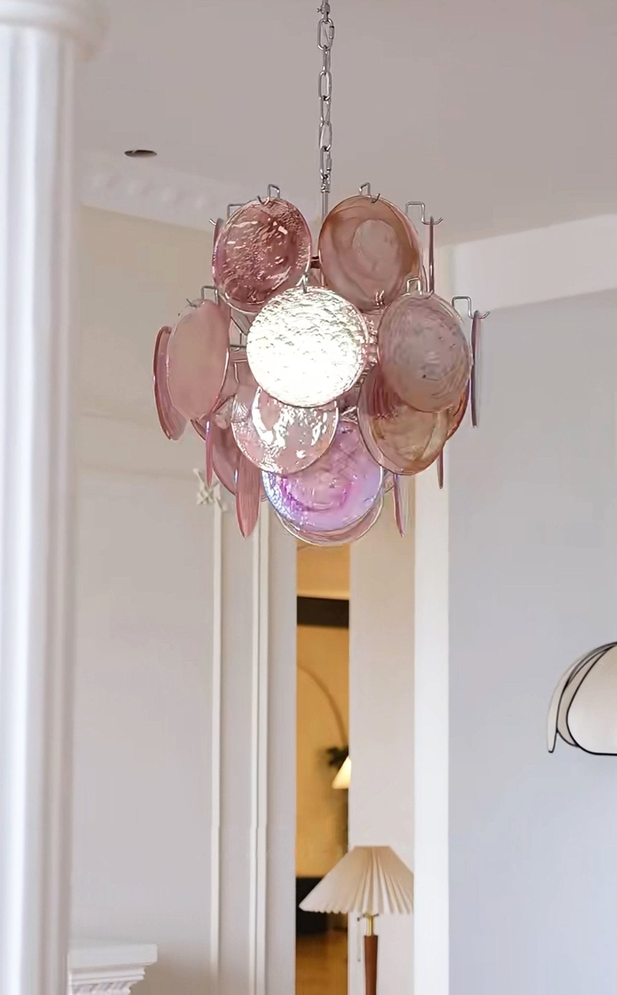 Aurora Chandelier Pink Murano Glass Disc Vintage Charm - Letslighting