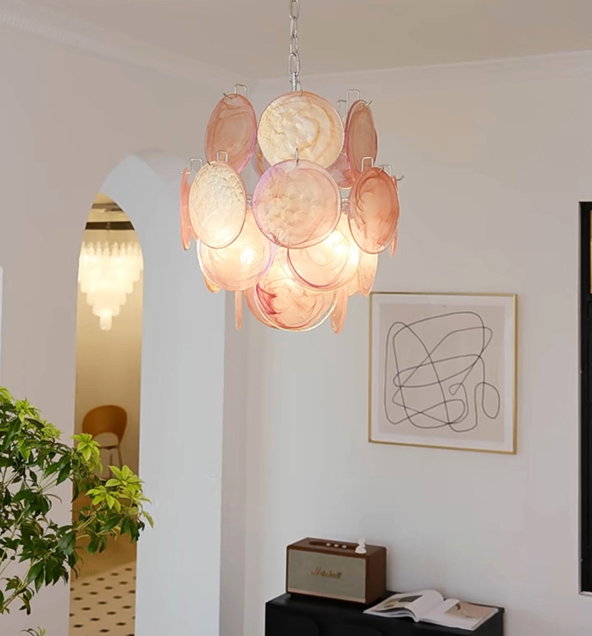 Aurora Chandelier Pink Murano Glass Disc Vintage Charm - Letslighting