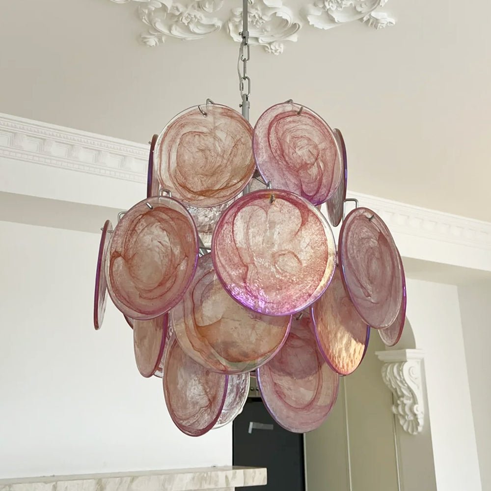 Aurora Chandelier Pink Murano Glass Disc Vintage Charm - Letslighting