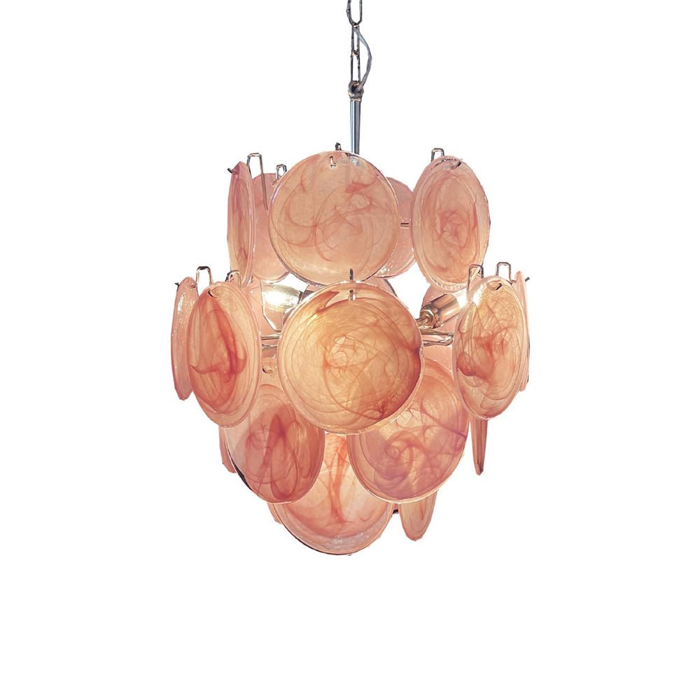 Aurora Chandelier Pink Murano Glass Disc Vintage Charm - Letslighting