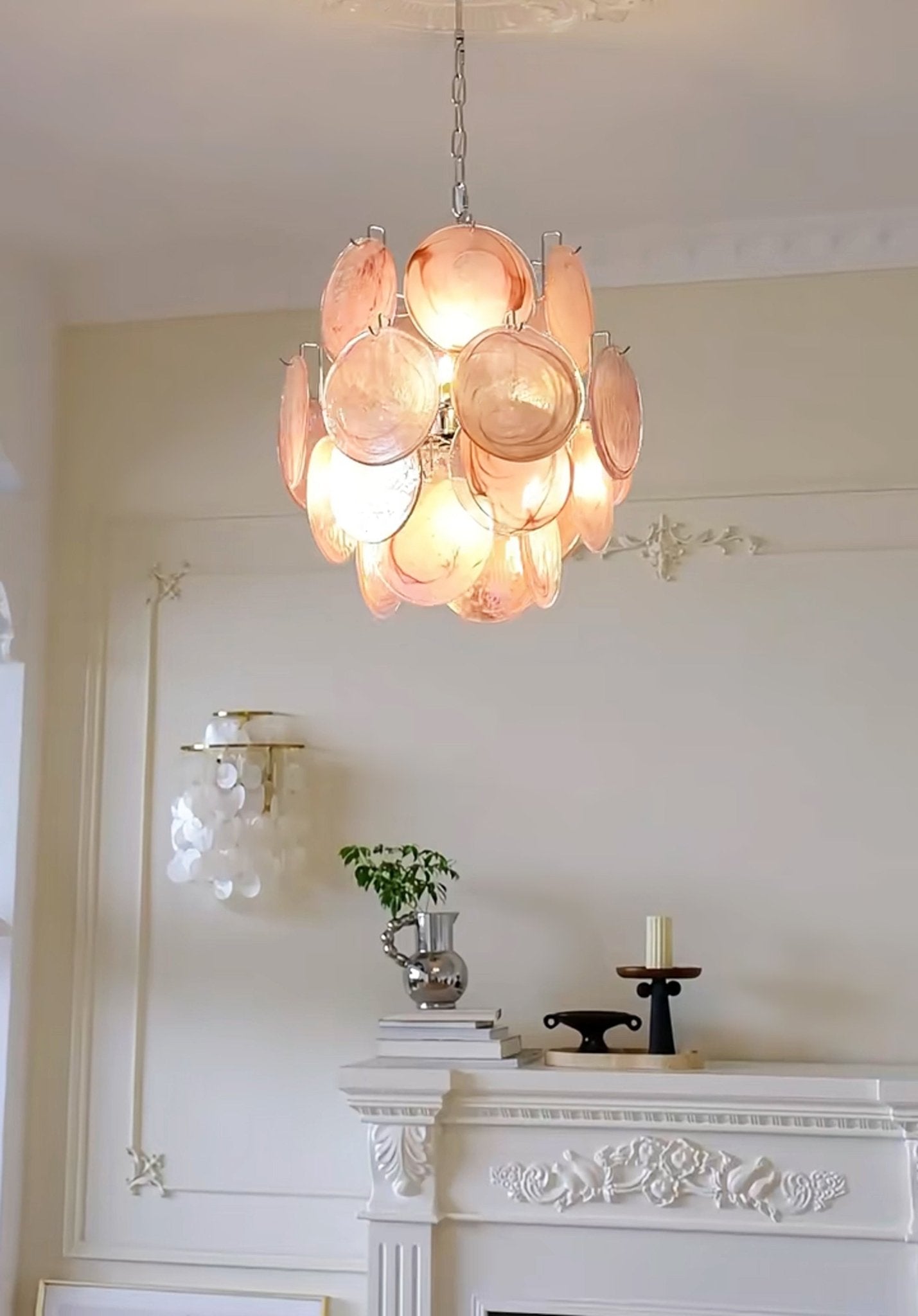 Aurora Chandelier Pink Murano Glass Disc Vintage Charm - Letslighting