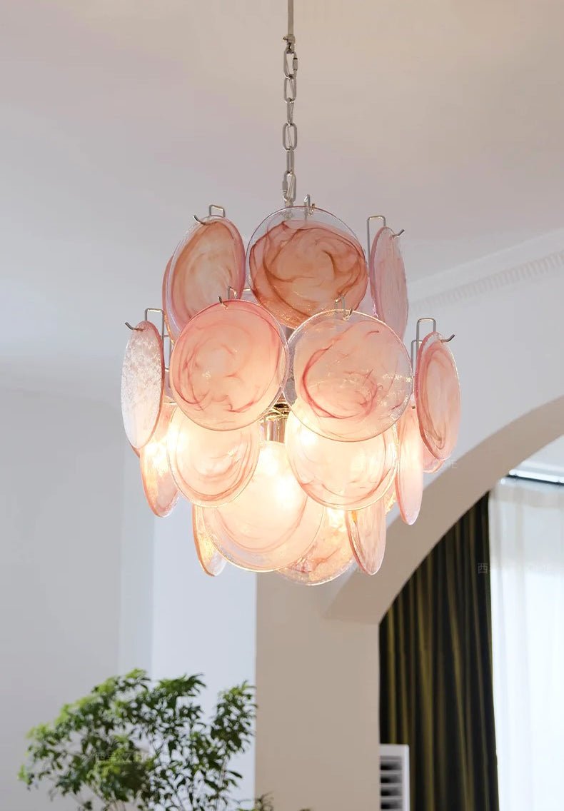 Aurora Chandelier Pink Murano Glass Disc Vintage Charm - Letslighting