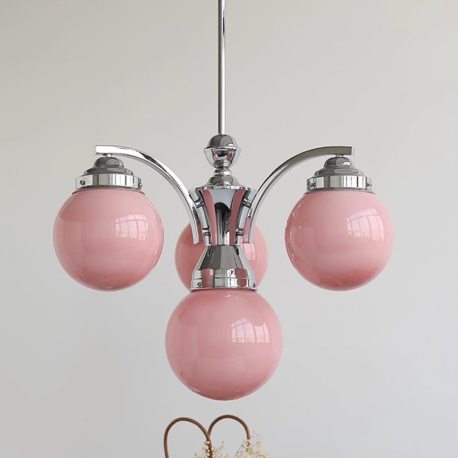 Salamanca Lustre Boules en Verre Rose Arcs en Chrome Stylé - Neutralighting