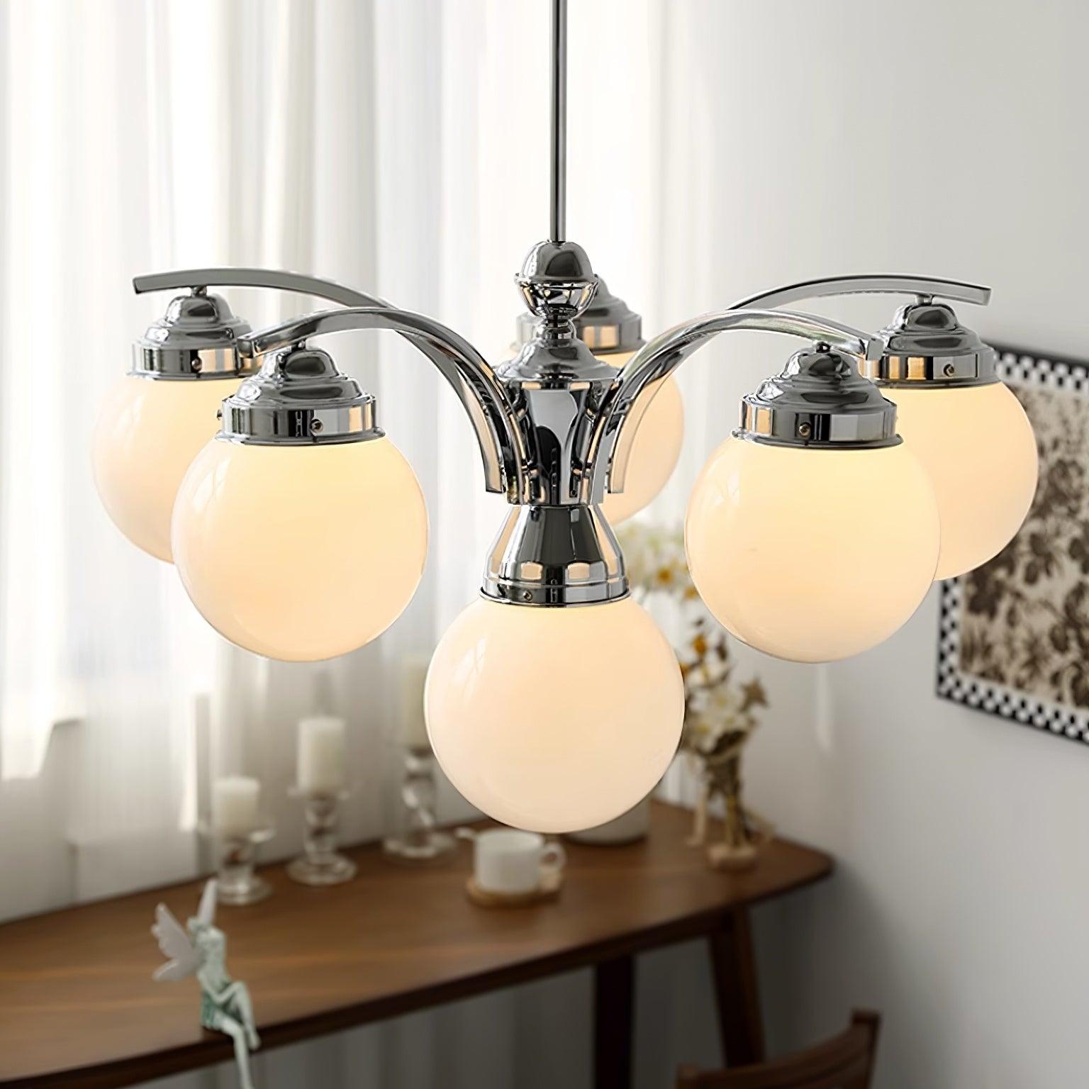 Salamanca Lustre Boules en Verre Rose Arcs en Chrome Stylé - Neutralighting