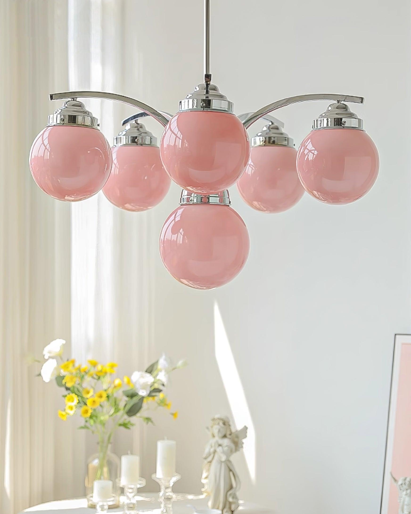 Salamanca Lustre Boules en Verre Rose Arcs en Chrome Stylé - Neutralighting