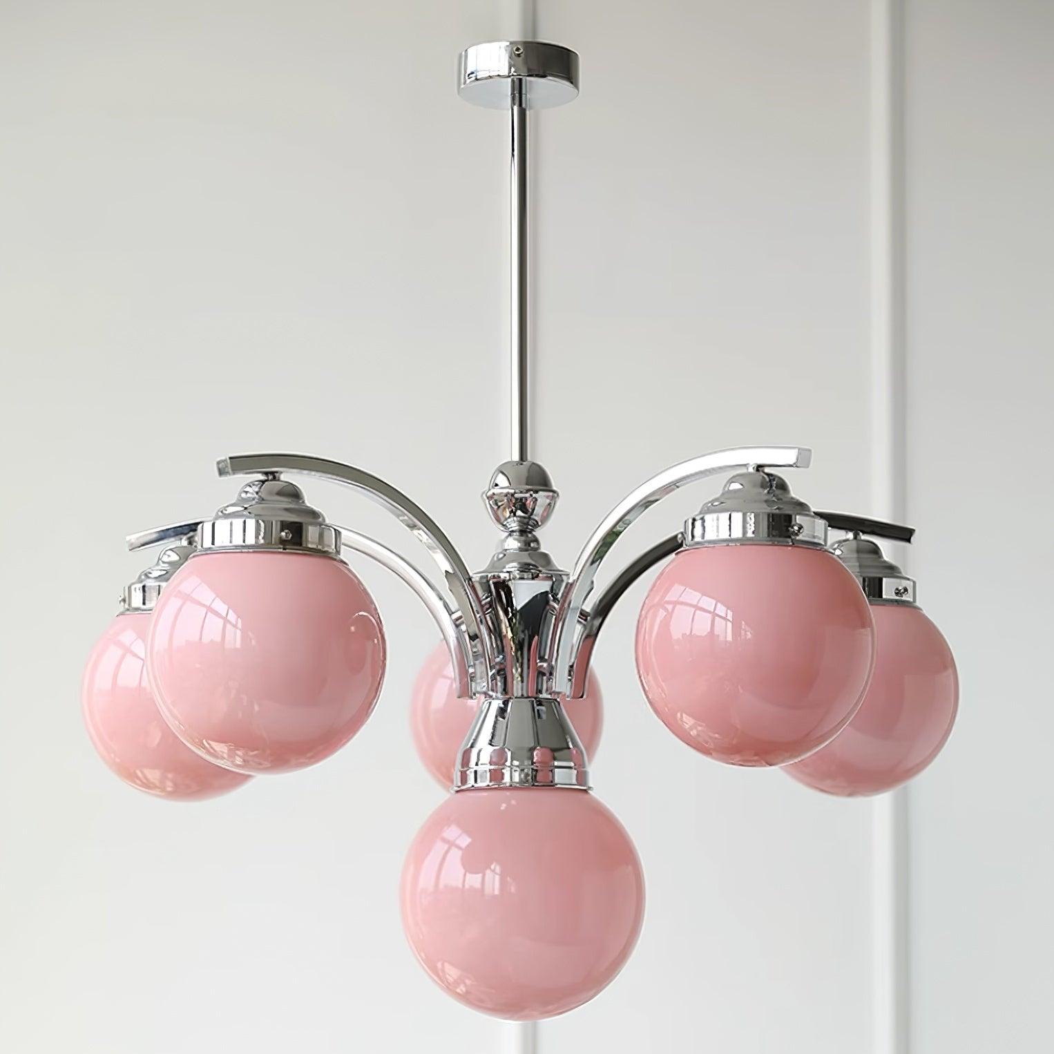 Salamanca Lustre Boules en Verre Rose Arcs en Chrome Stylé - Neutralighting